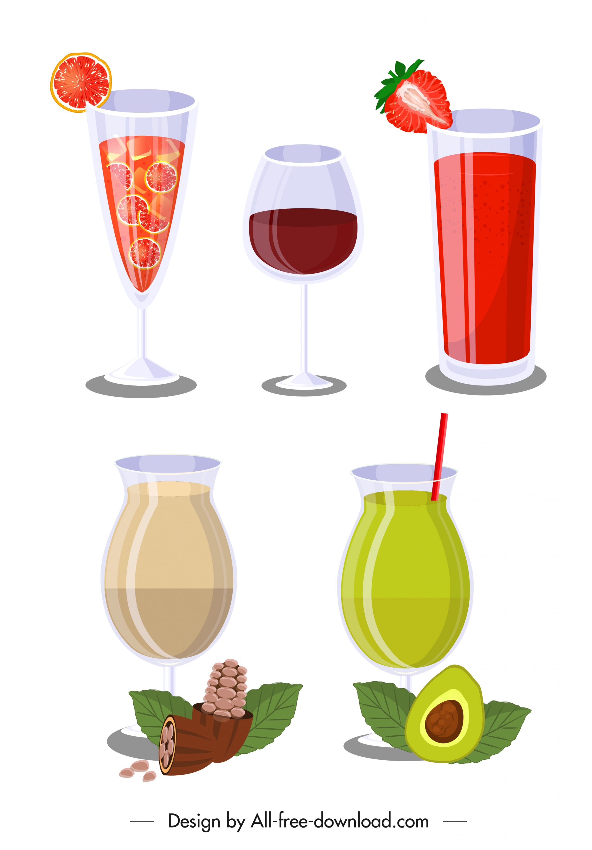 fruit cocktail icons pomelo strawberry avocado walnut decor