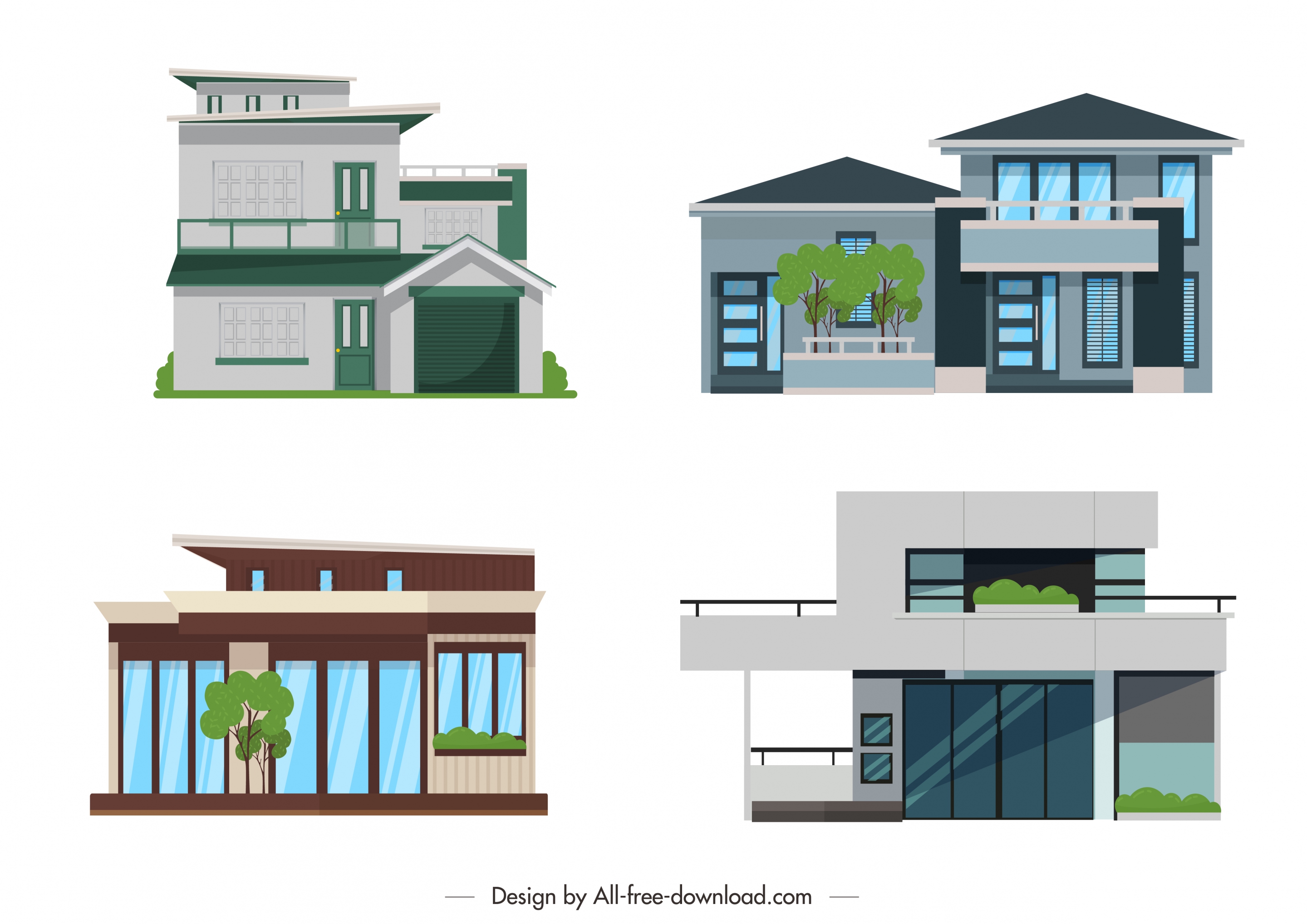 residential architecture icons front design modern ornament