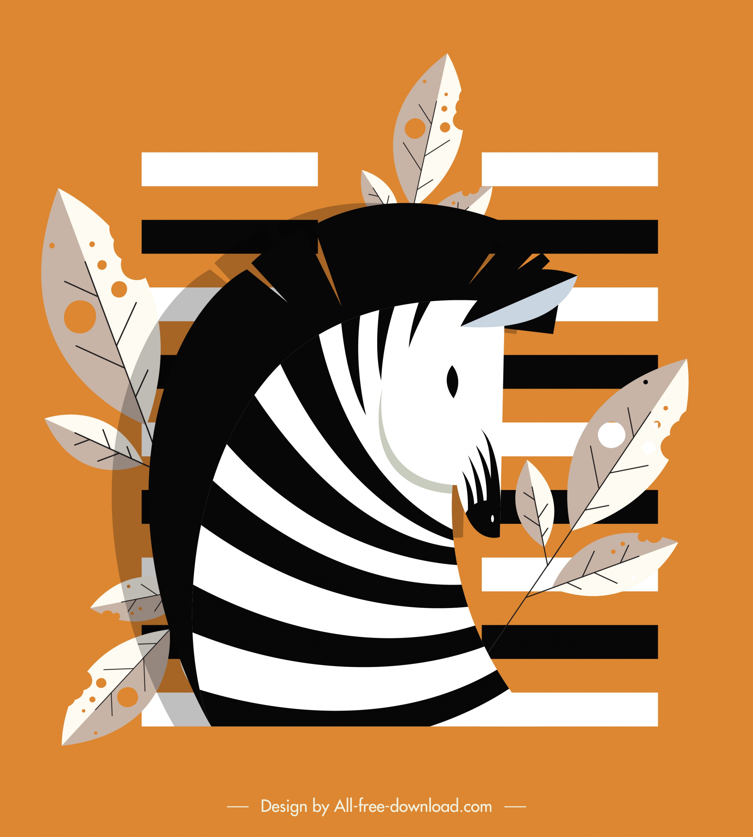 zebra head icon black white stripes leaves decor