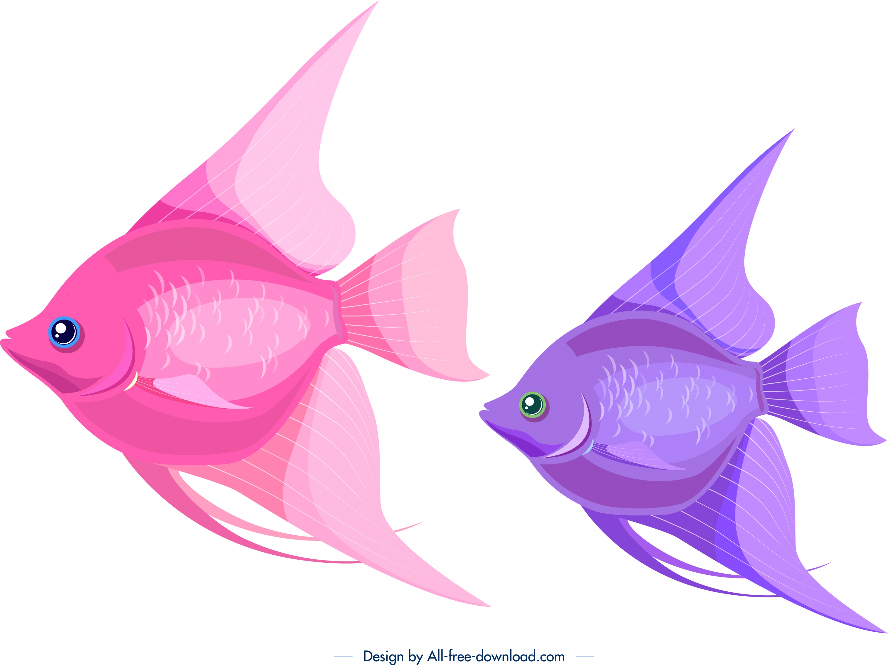 ornamental fishes icons pinkviolet design