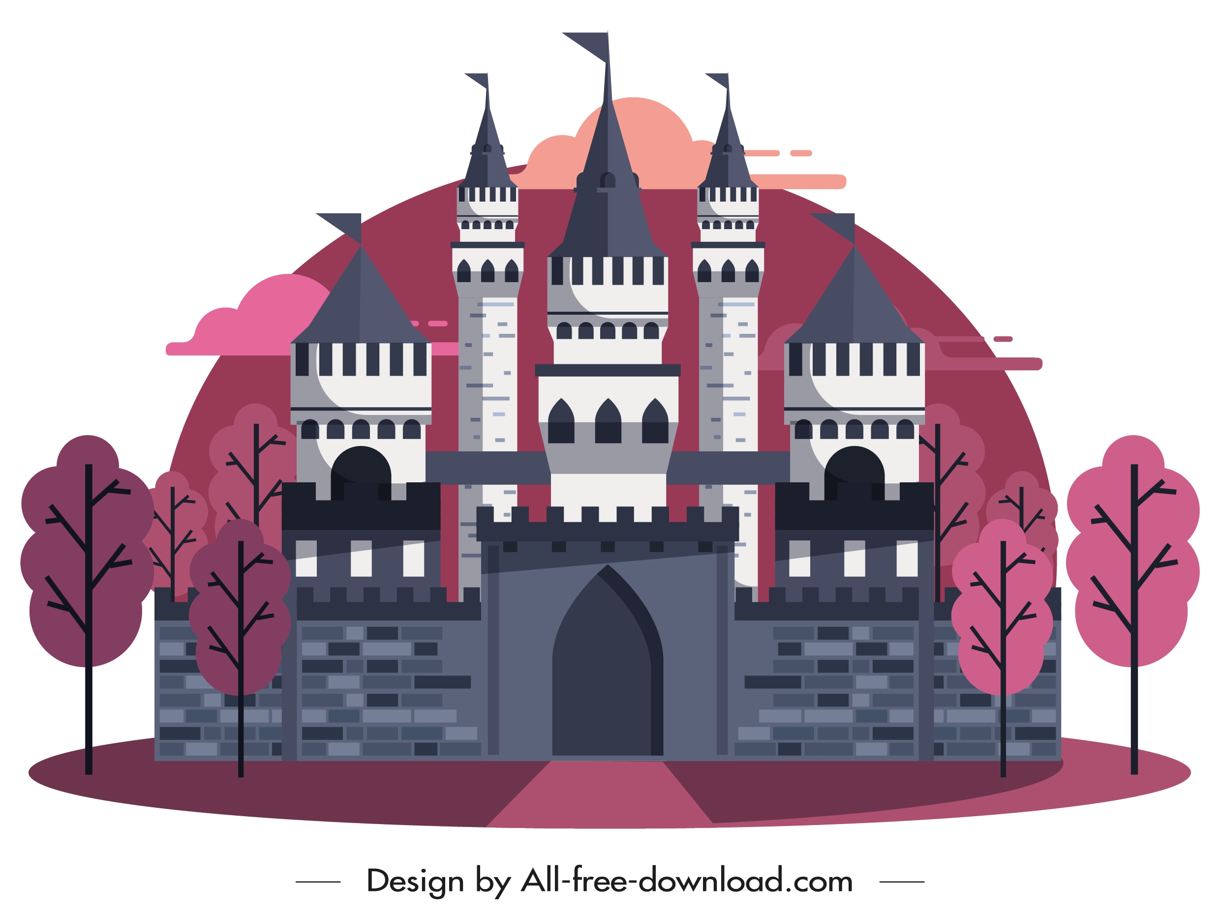 ancient castle painting dark pink grey decor