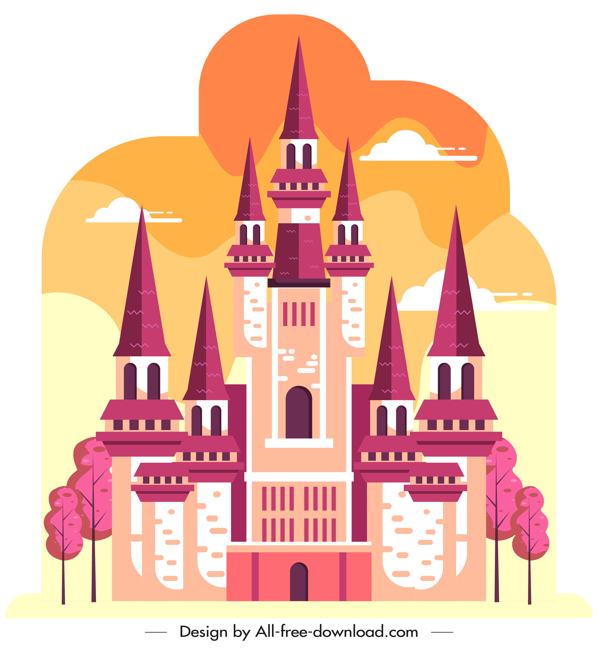 castle icon template colorful flat retro design