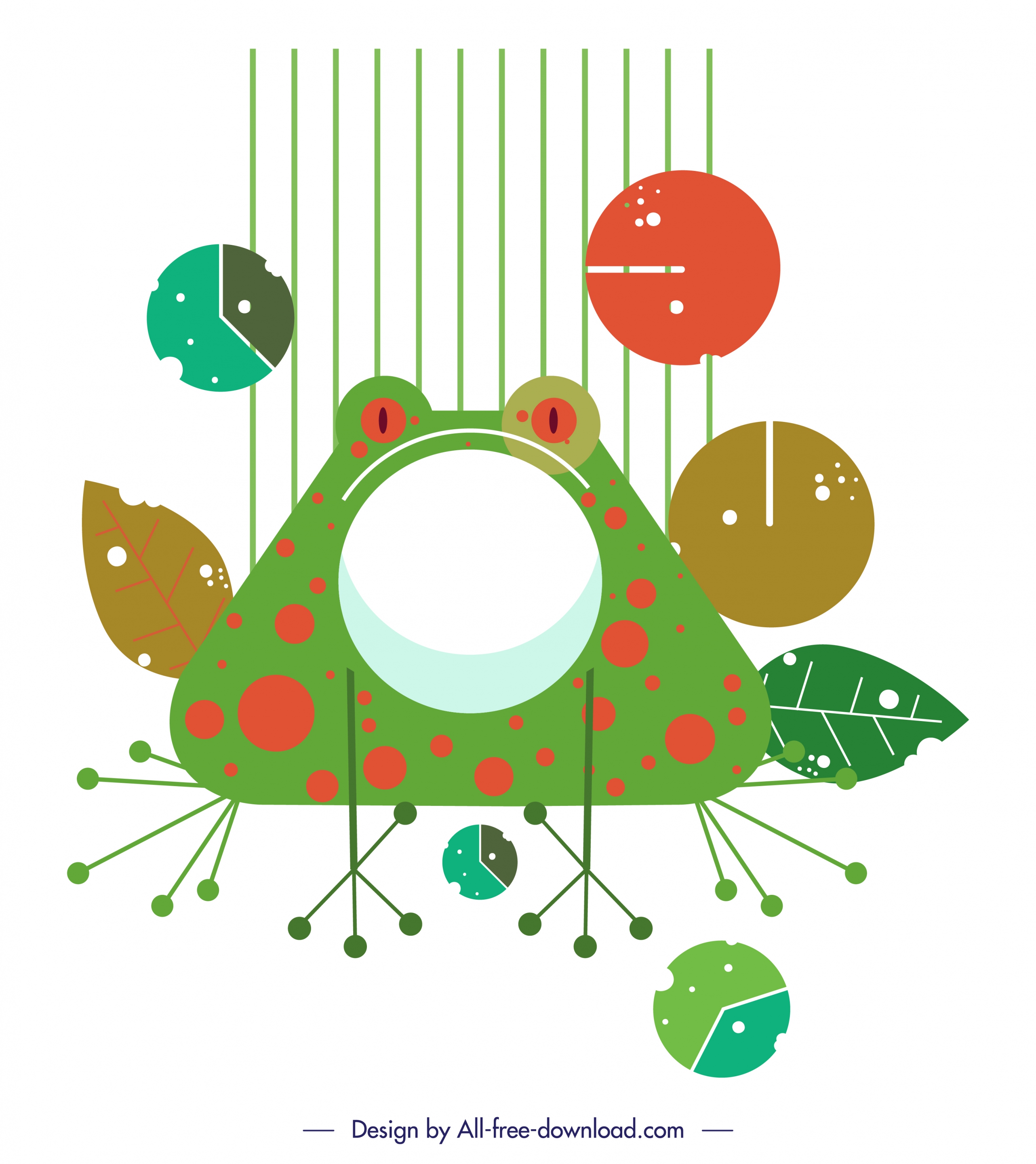 frog icon painting colorful flat retro design