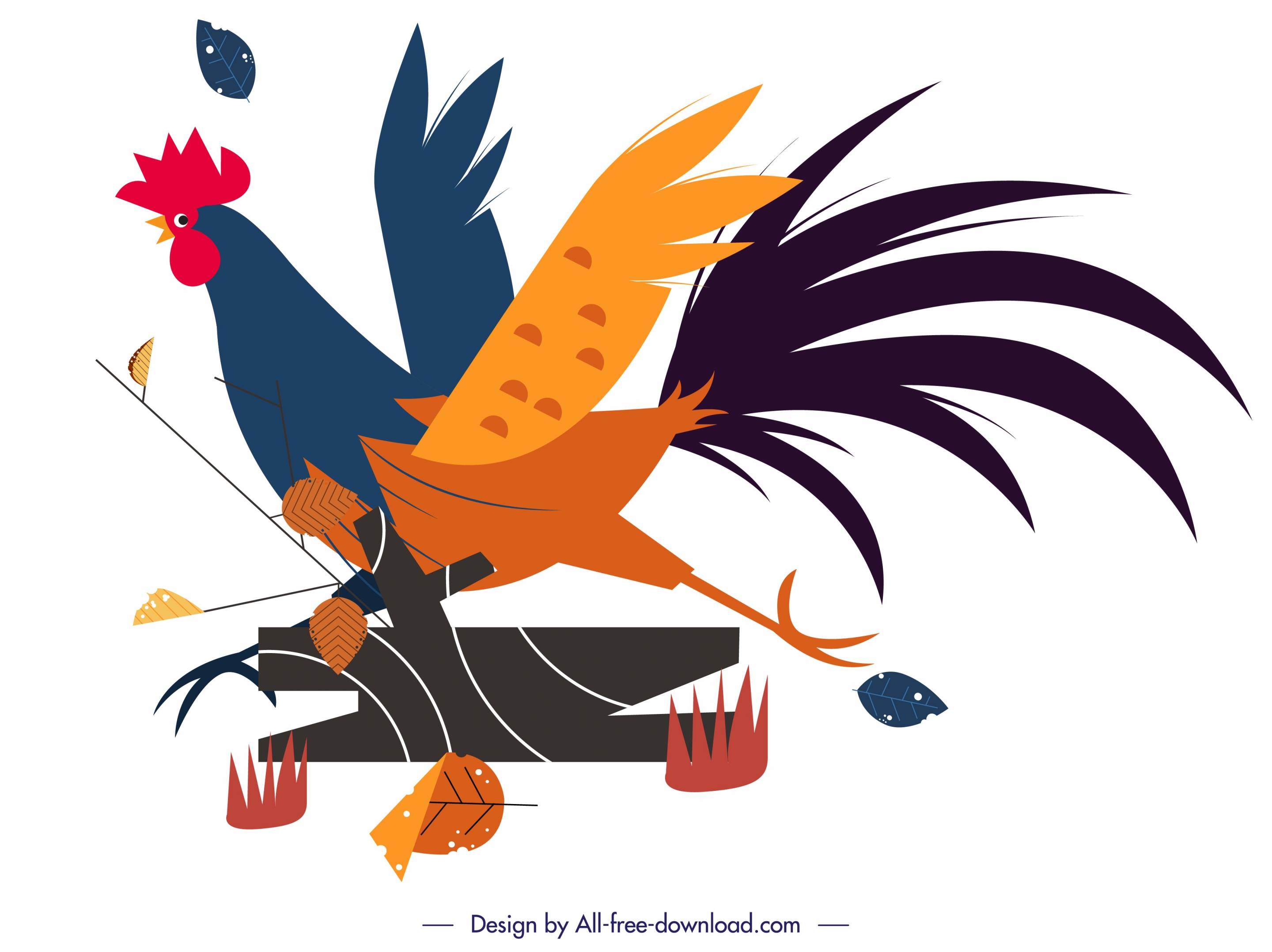 rooster animal icon running gesture colorful design