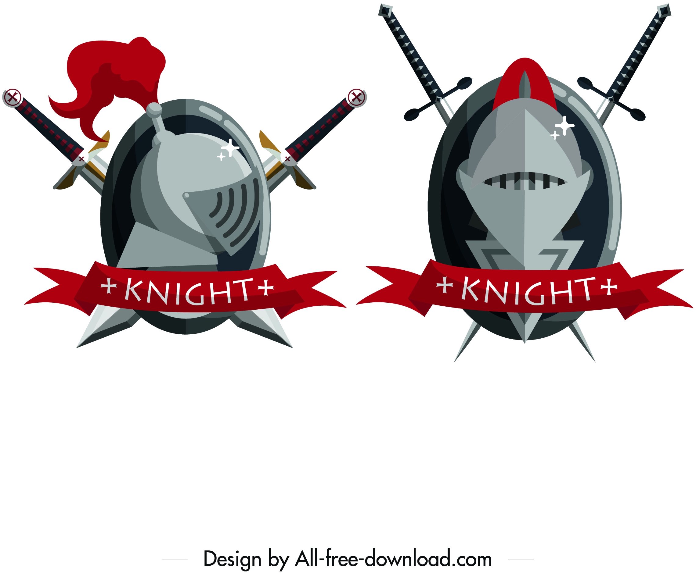 knight logotypes swords iron mask ribbon icons decor