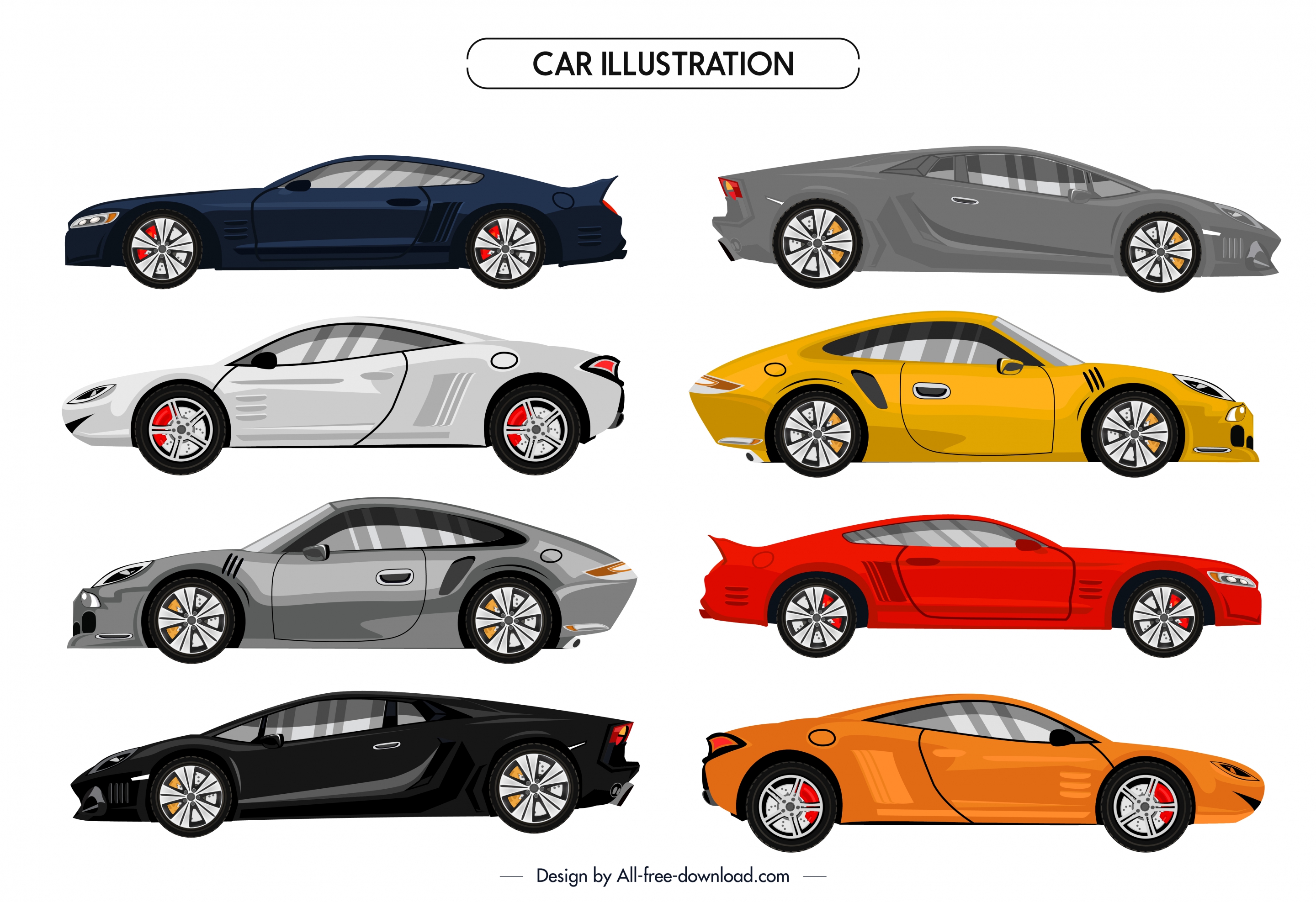 sports cars icons colorful modern design