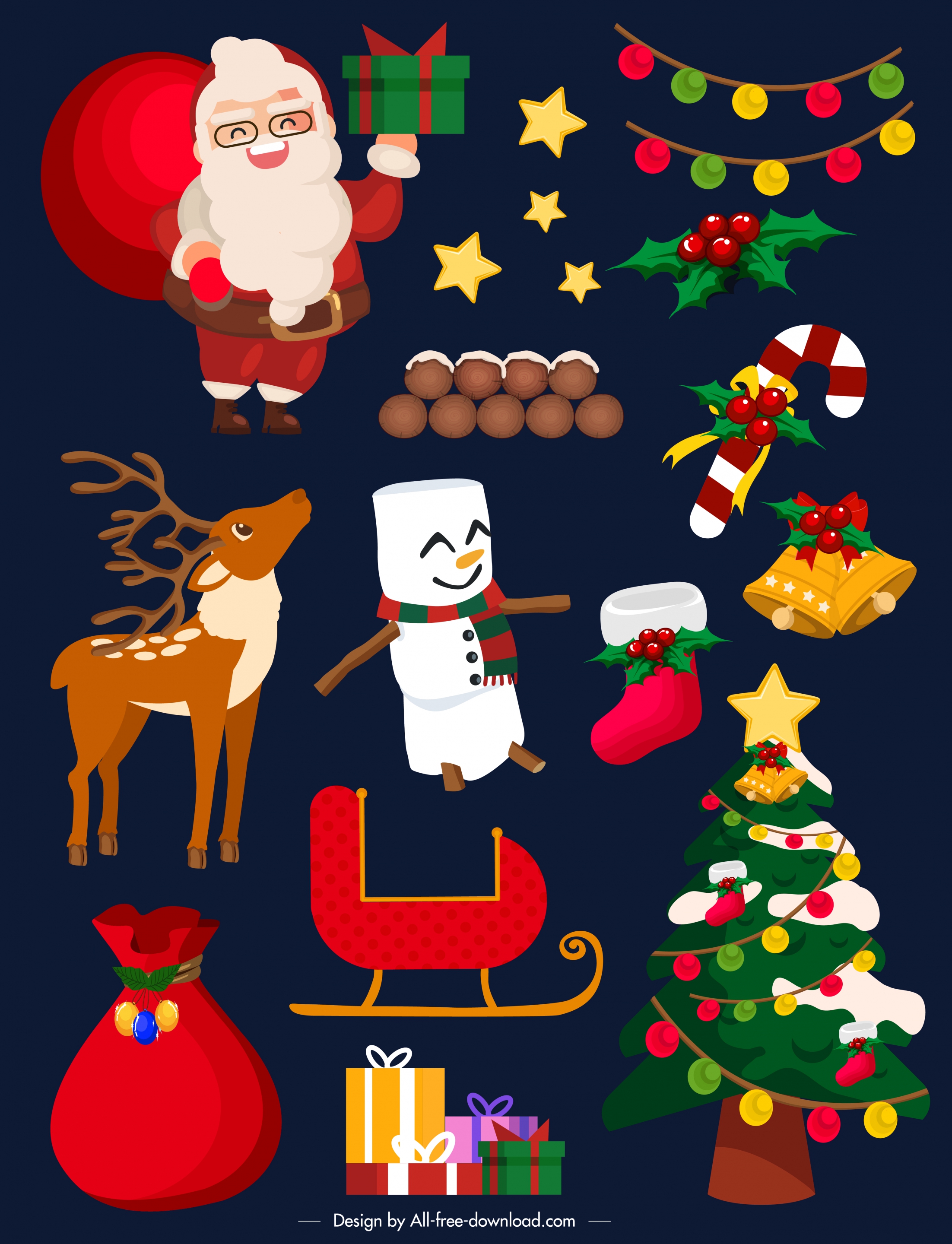 christmas design elements colored classical symbols