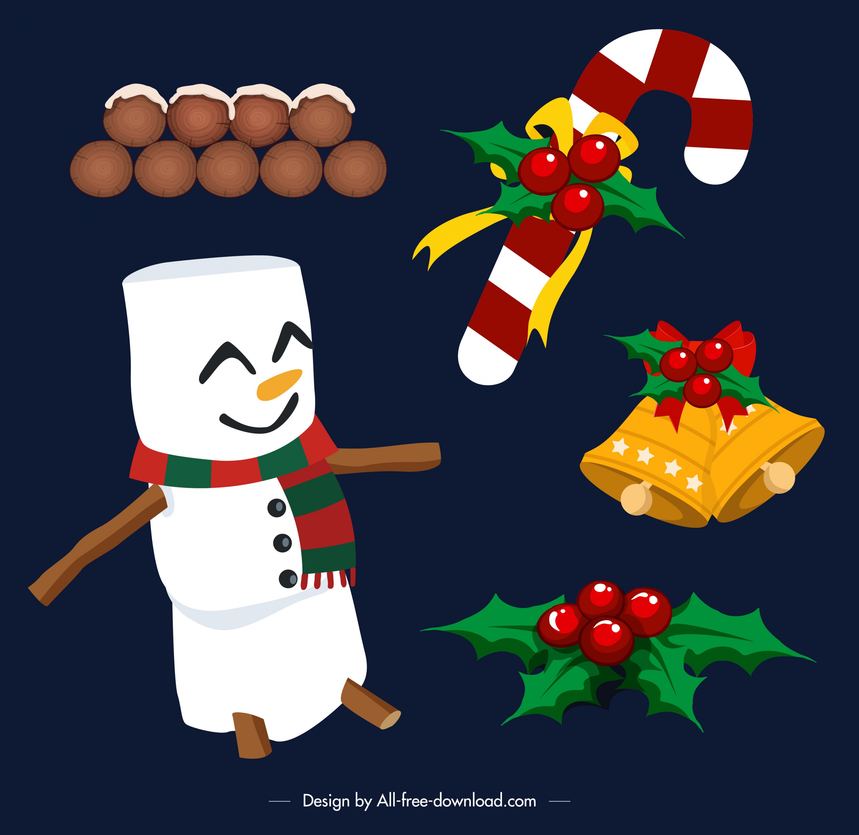 christmas design elements snowman decorated objects icons