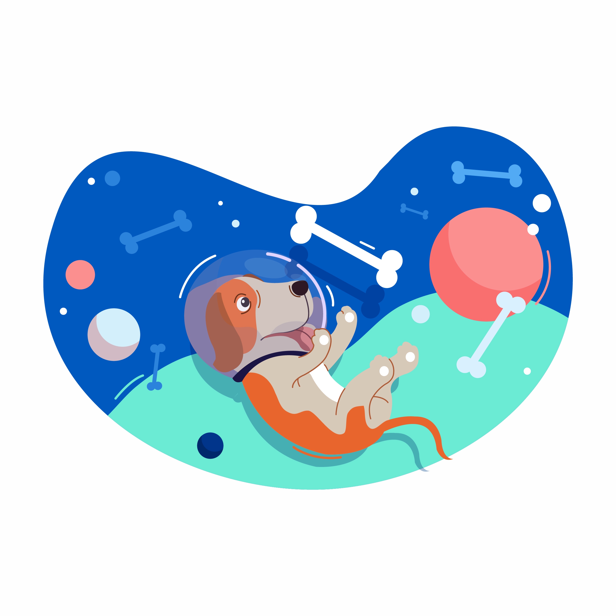 space background dog bone ball icons floating design