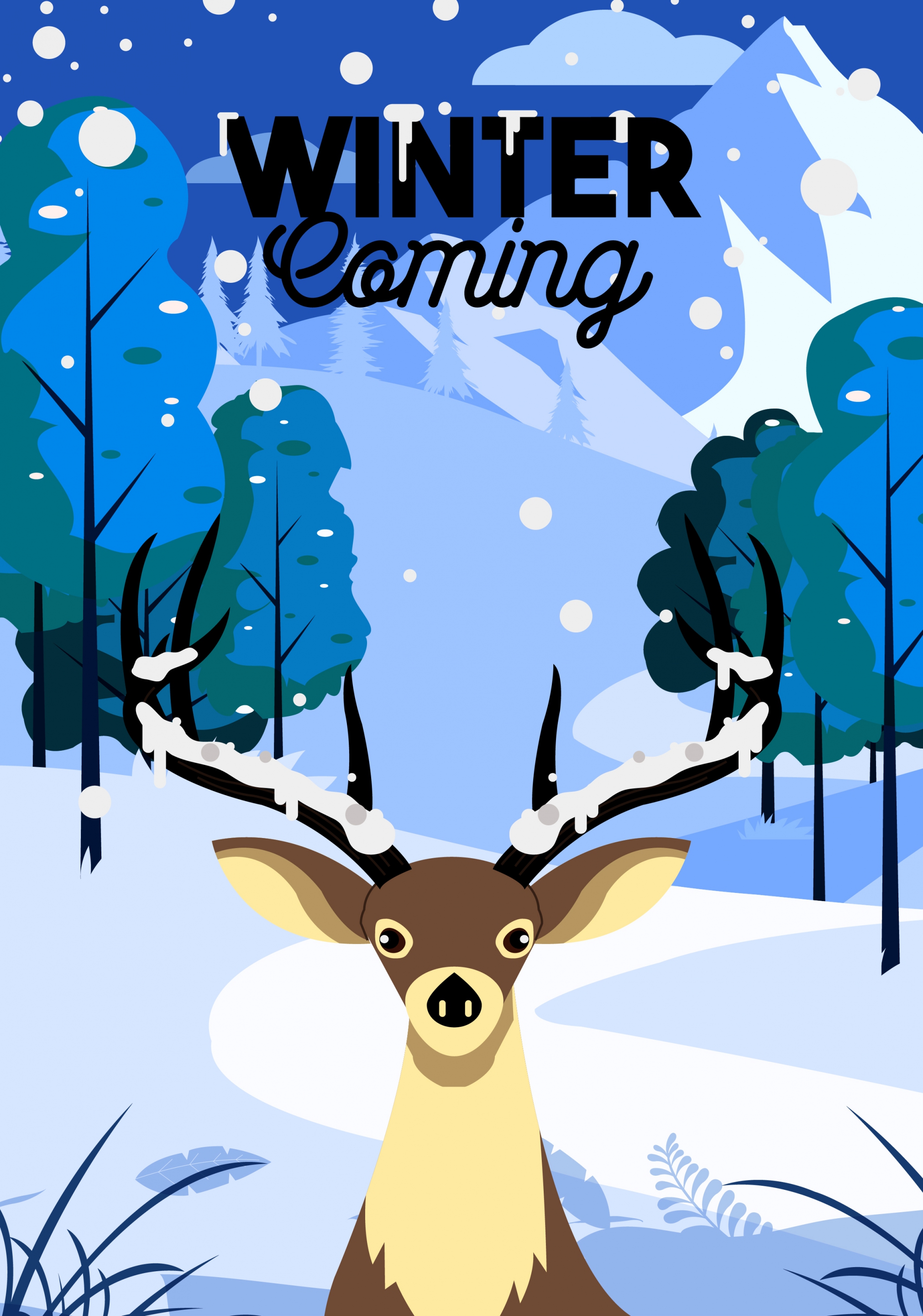 winter banner reindeer snowfall icons decor