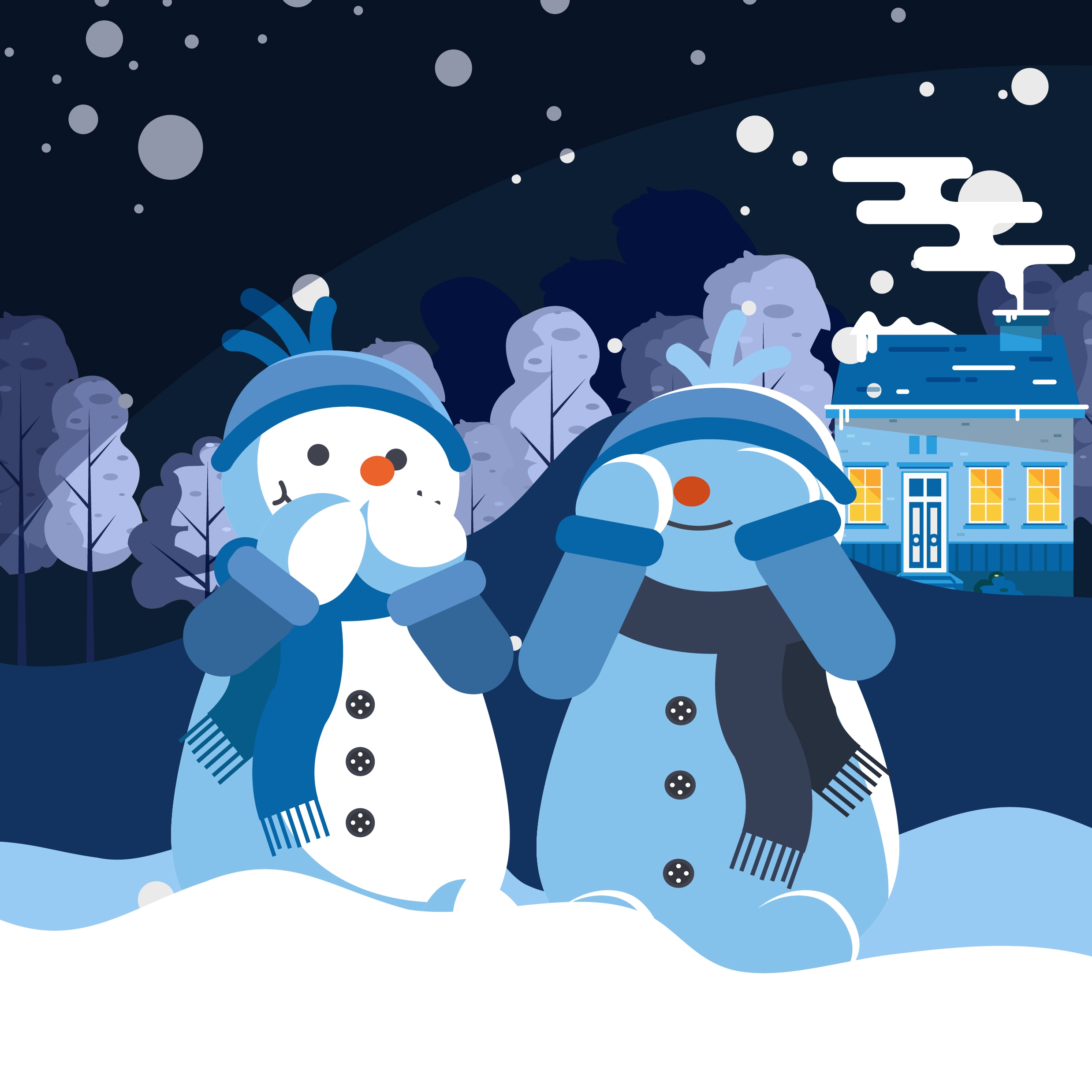 winter background cute stylized snowman icons cartoon design