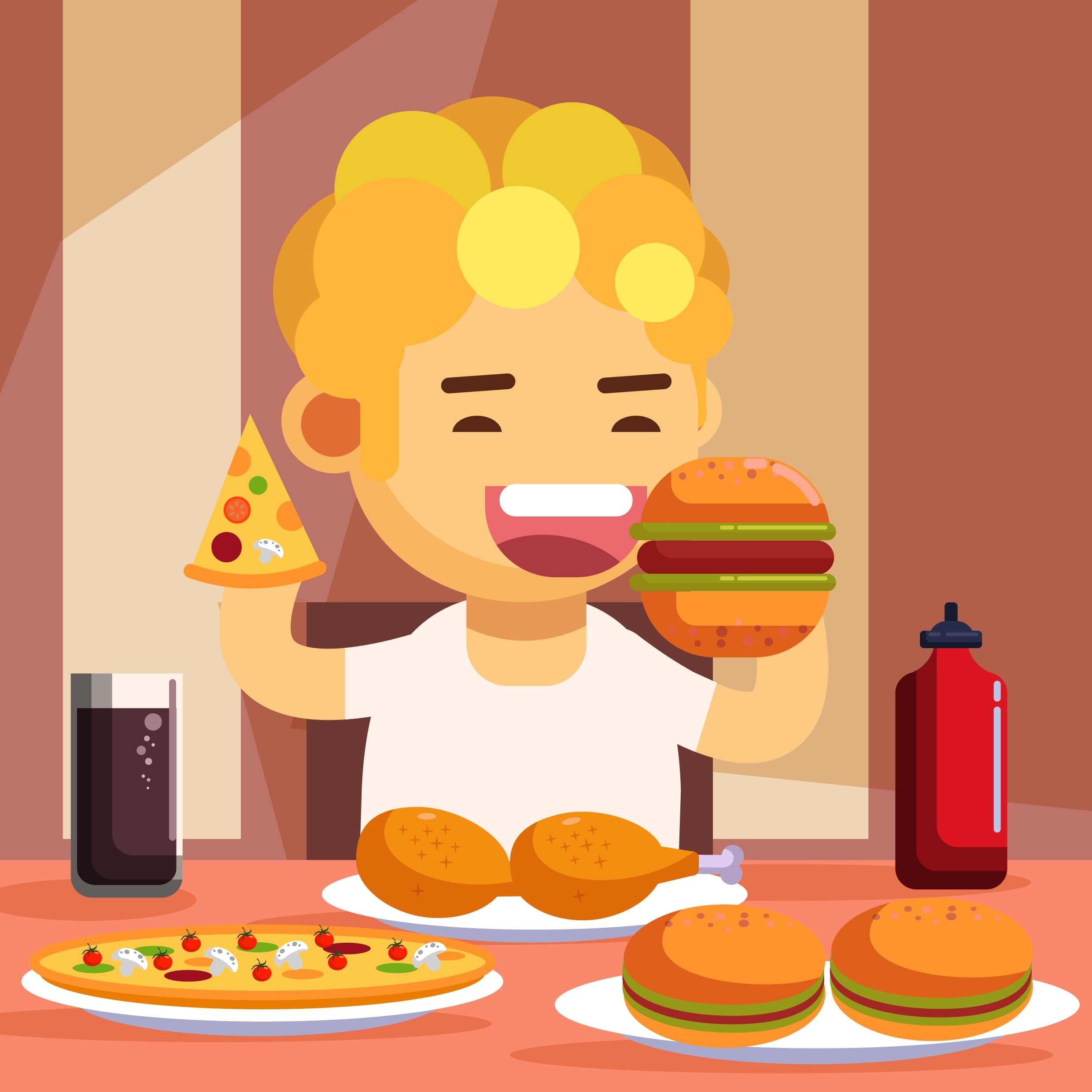 childhood background kid eating fast food icon