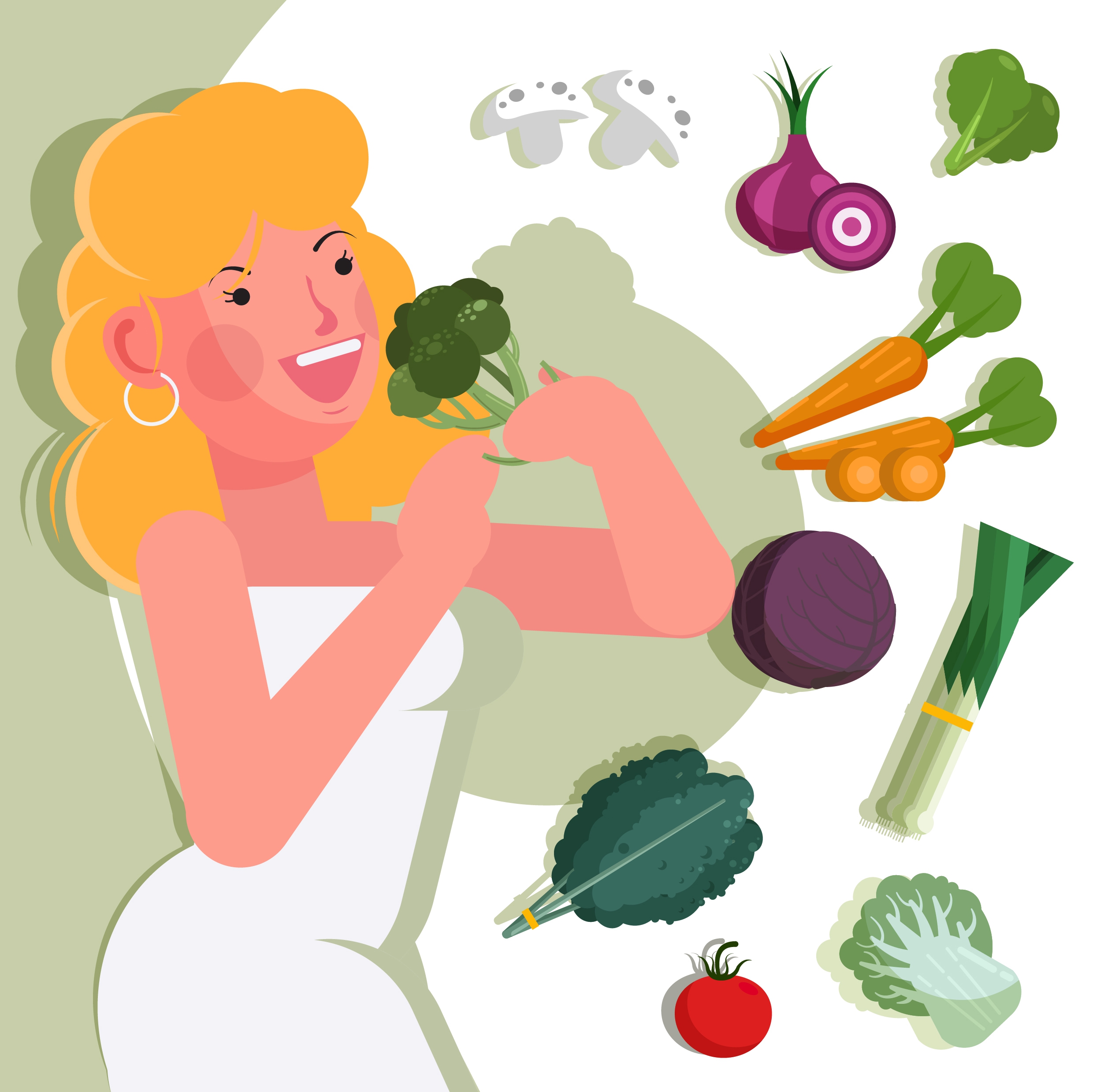 healthy lifestyle banner young woman vegetables icons decor