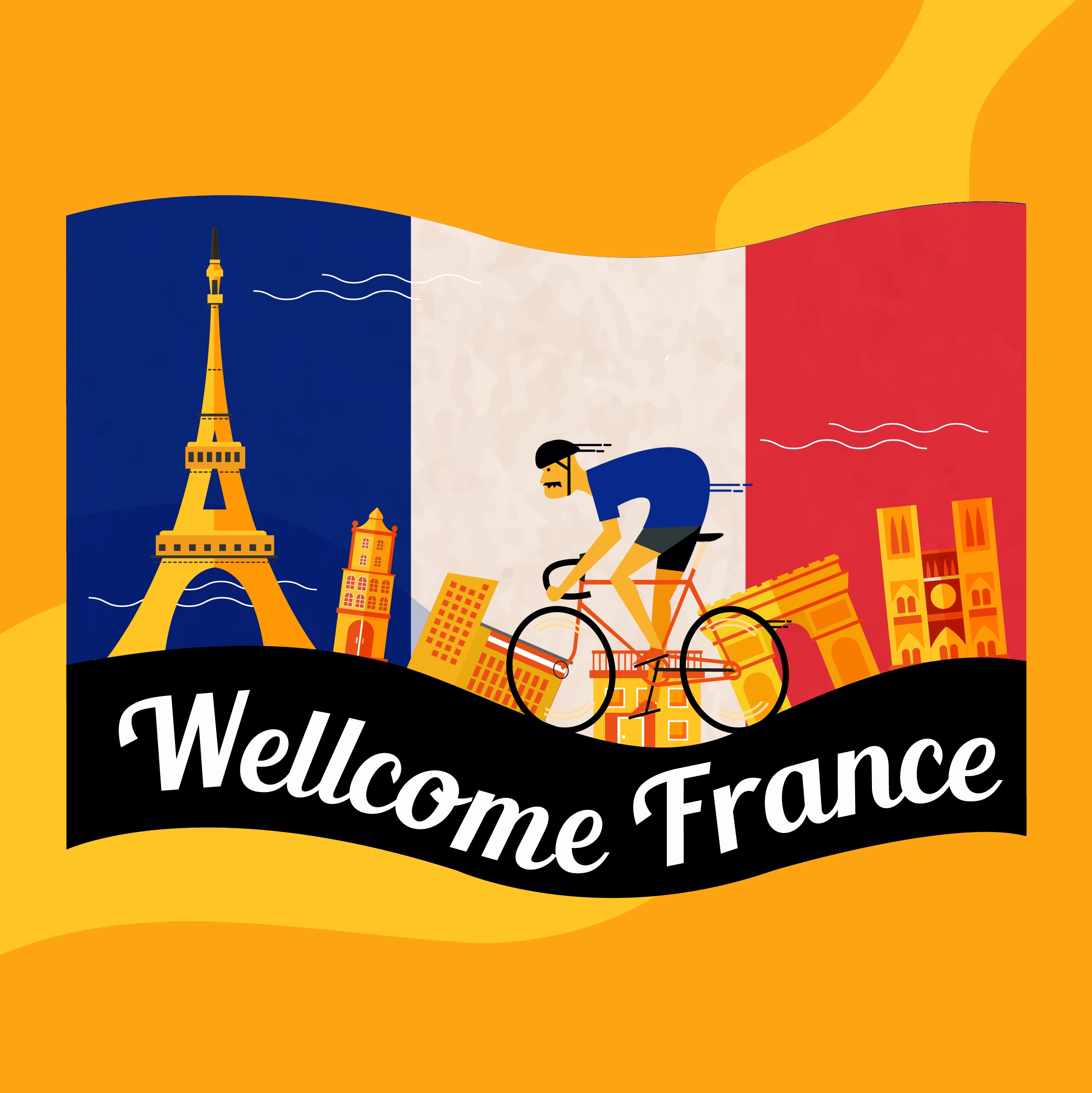 france advertising background flag cyclist landmarks icons decor