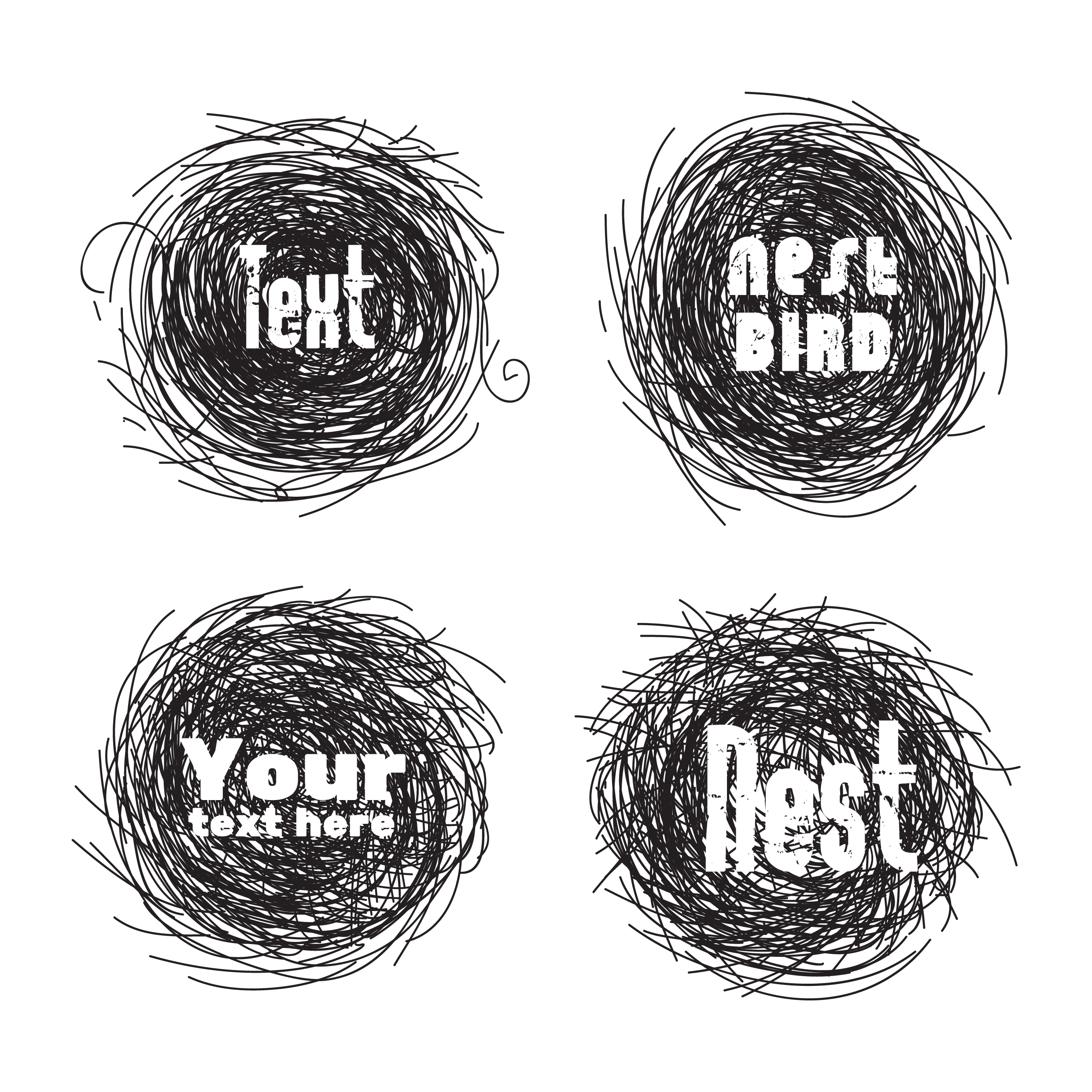 bird nest icons black white circles sketch