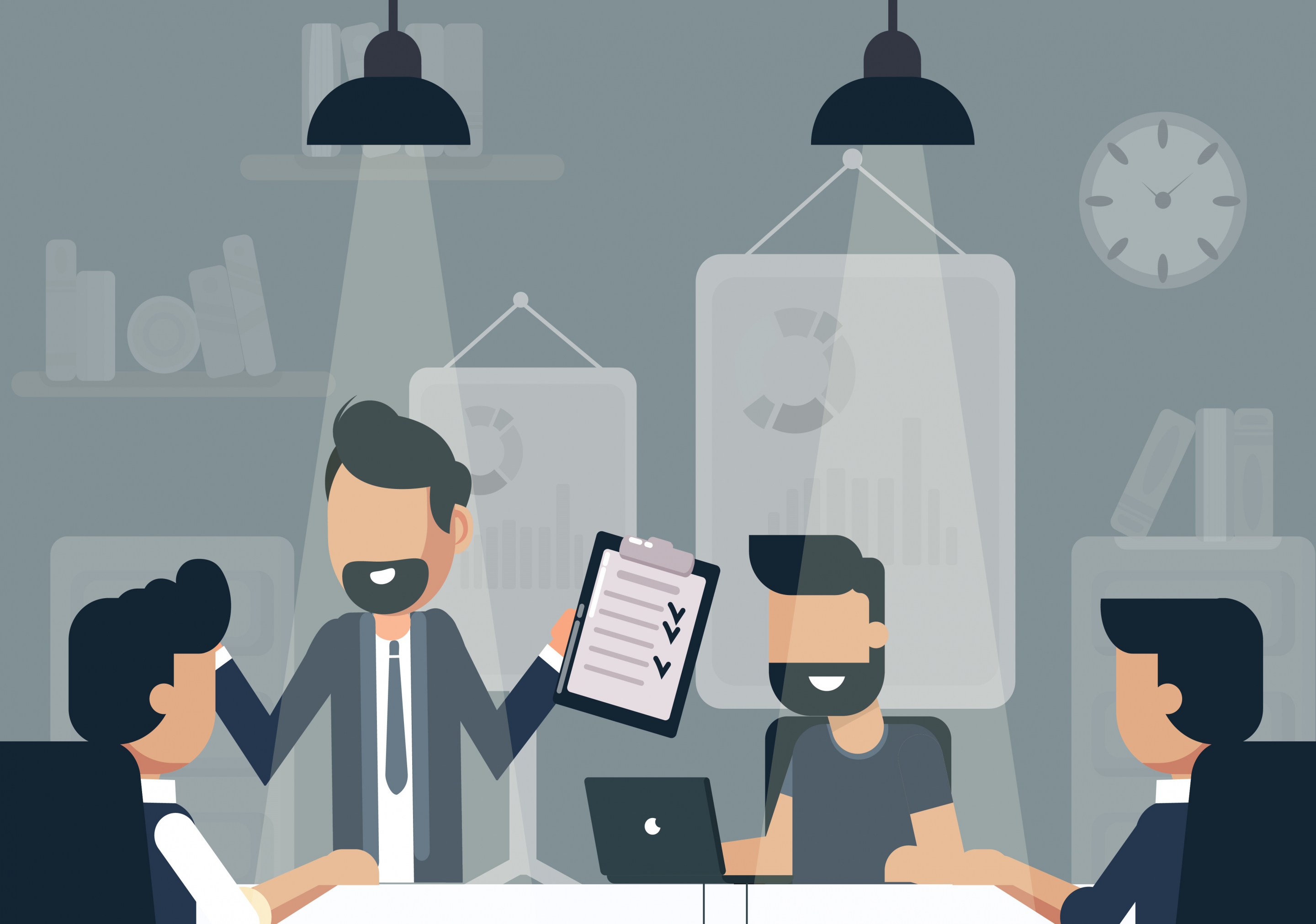 business meeting background people room lights cartoon sketch