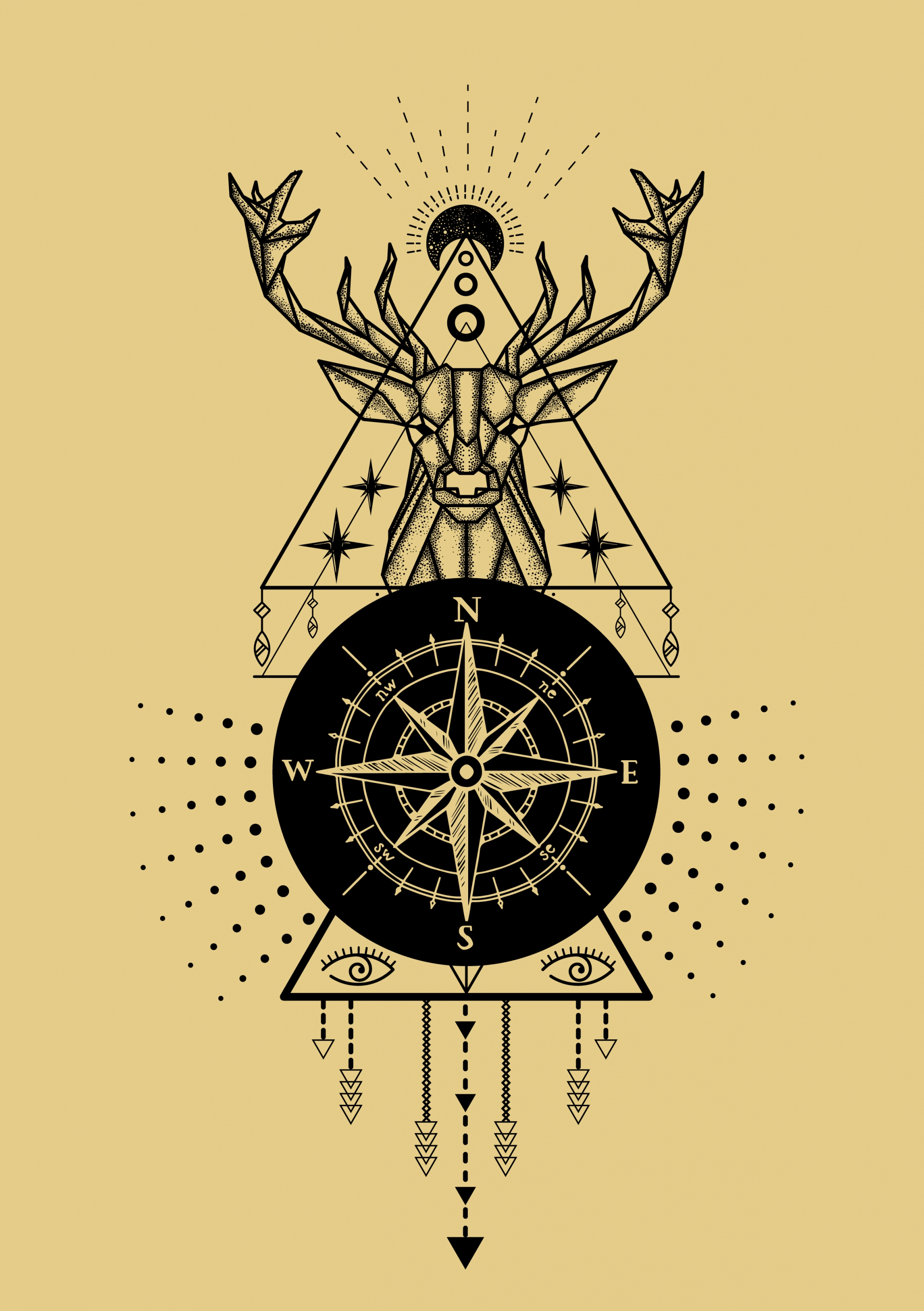 tribal background compass reindeer triangle sun icons sketch