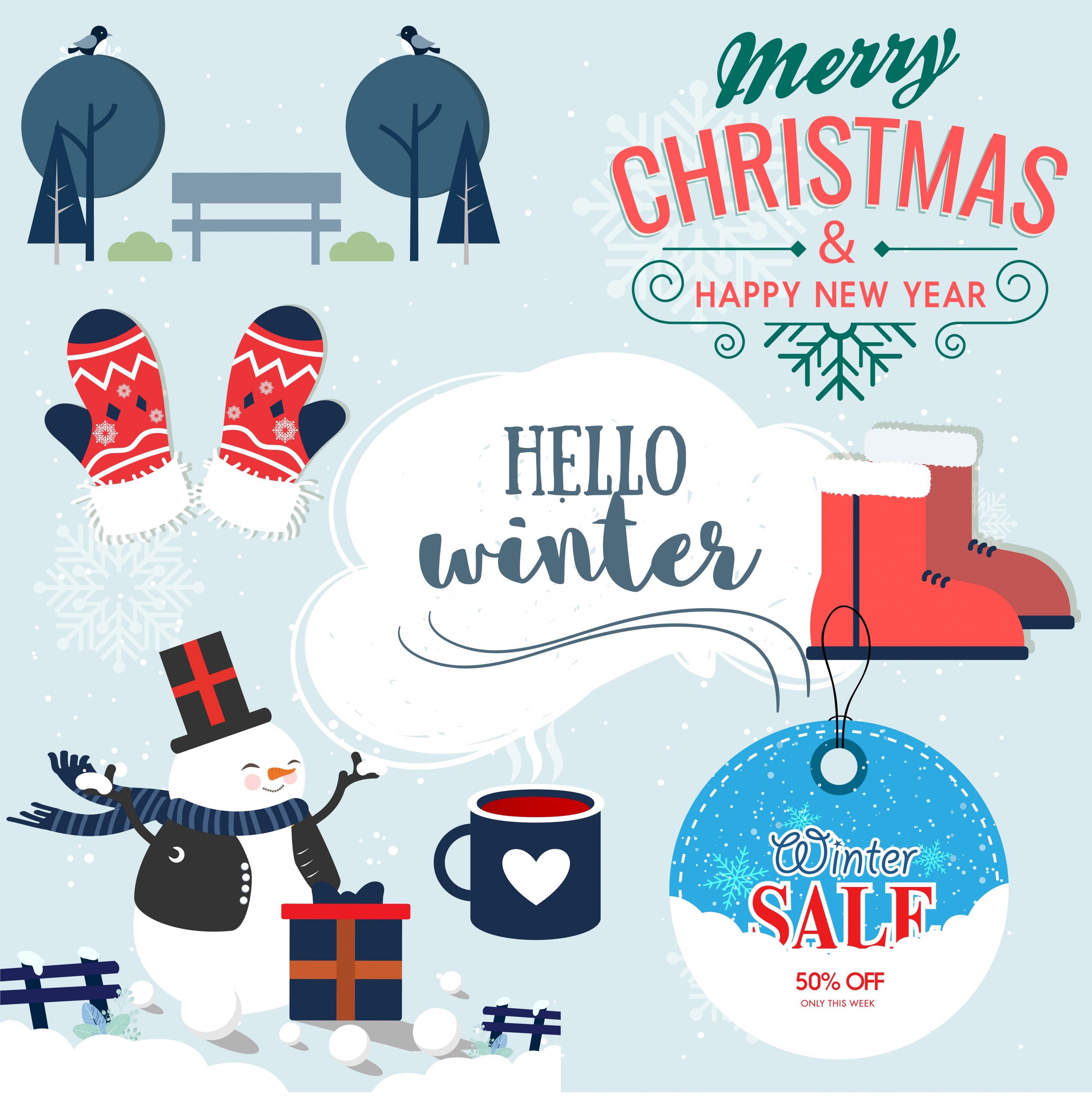 christmas design elements classical objects icons