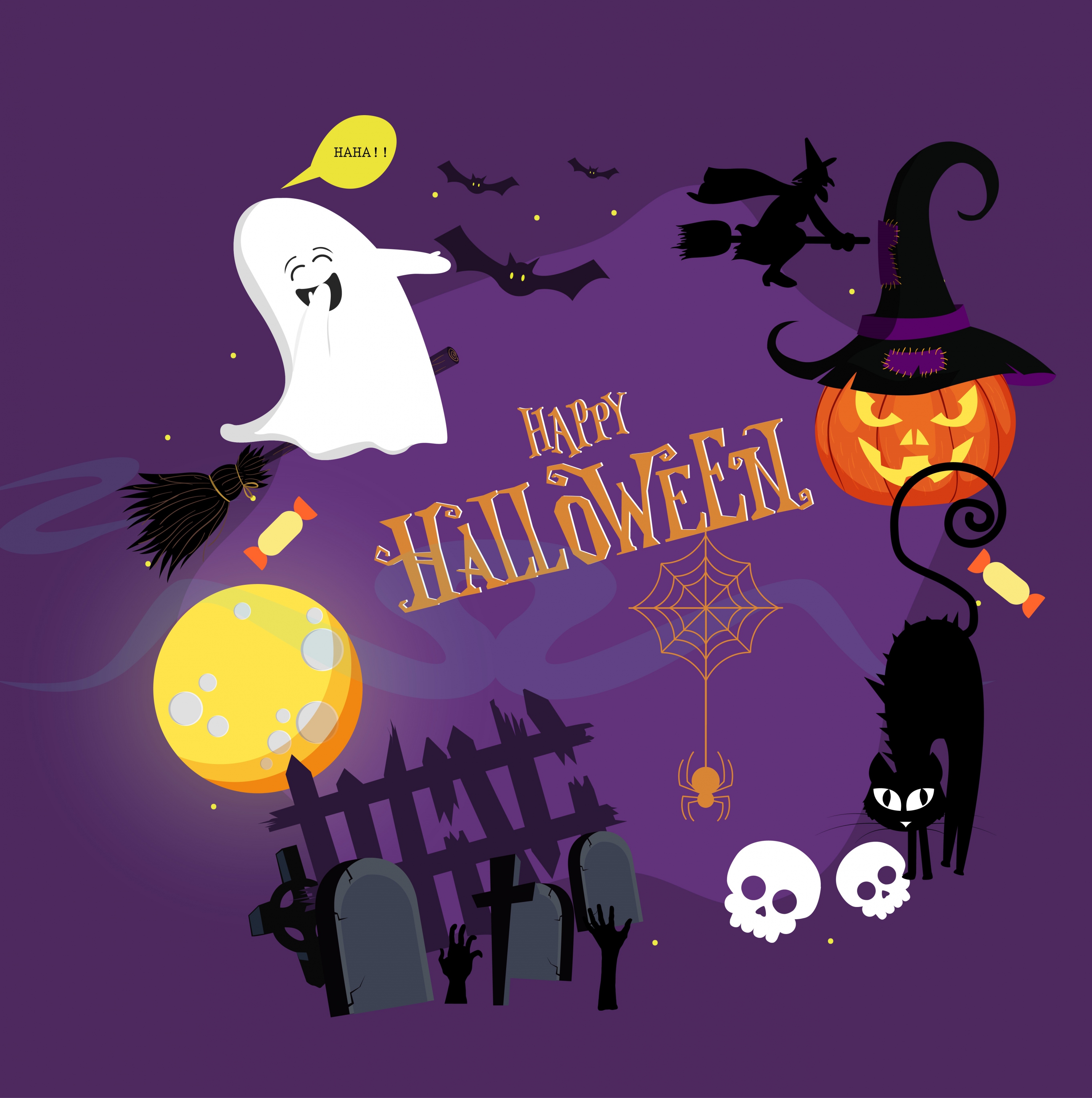 halloween design elements scary objects icons