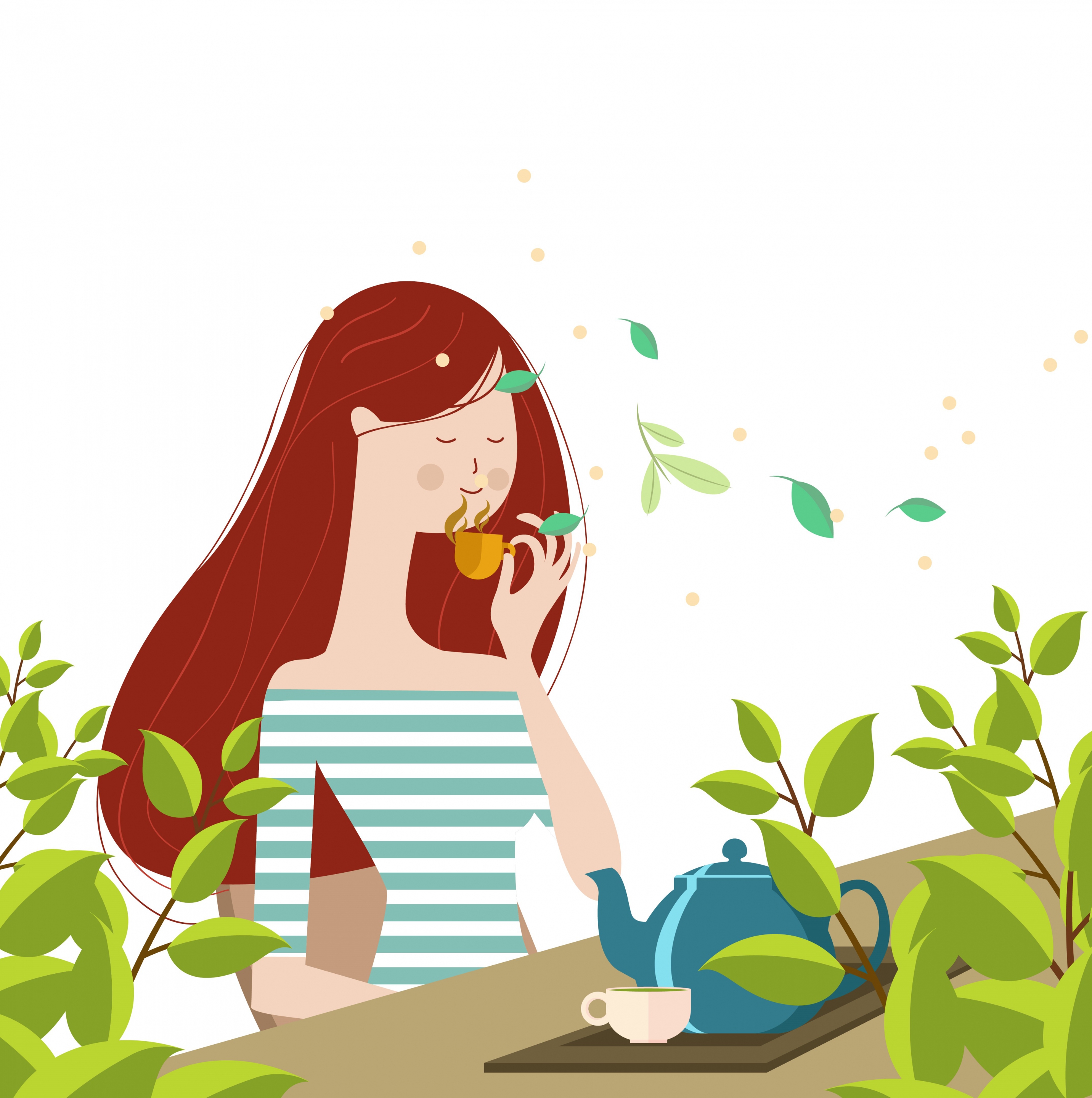 lifestyle drawing woman drinking tea icon colored cartoon