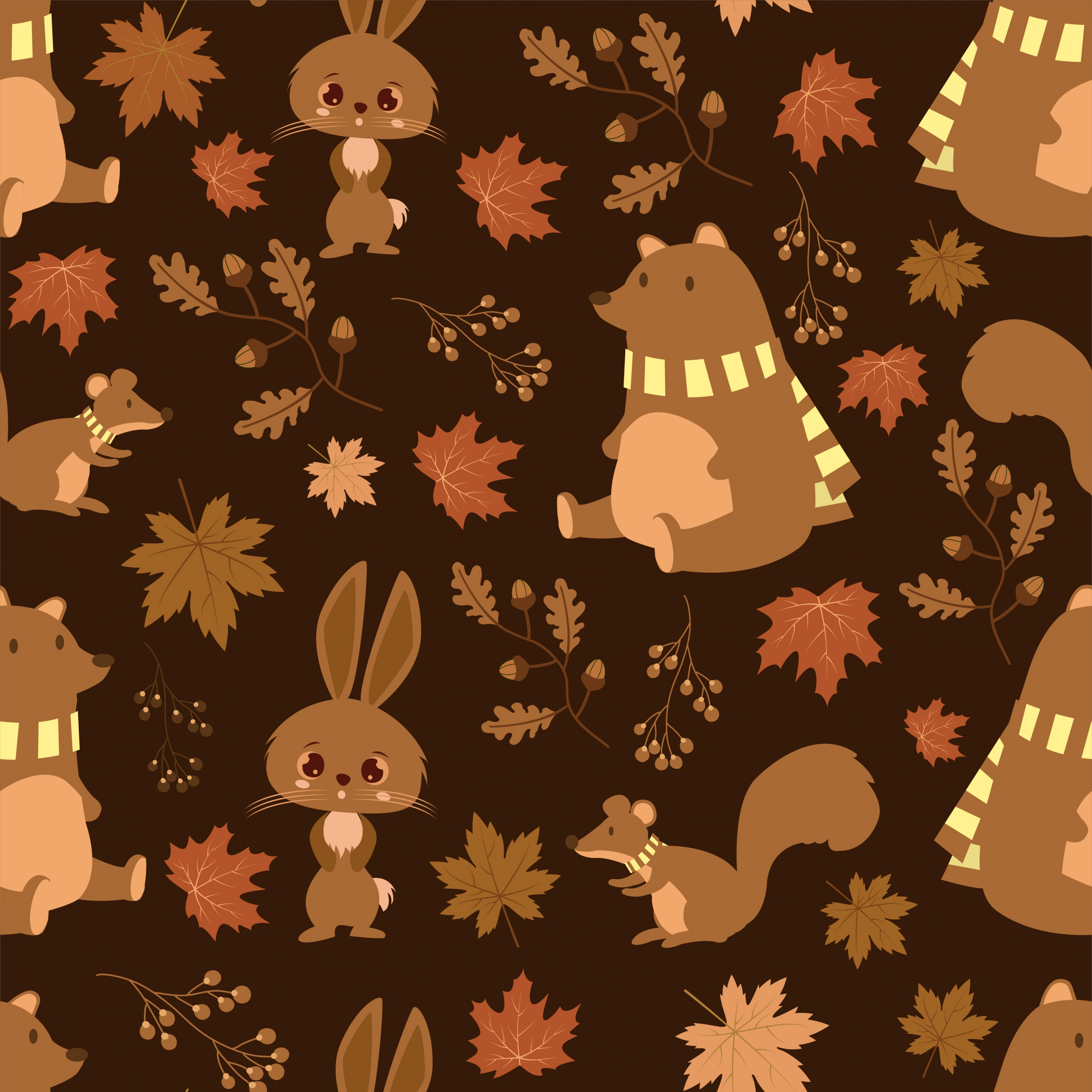 wild nature pattern rabbit bear squirrel leaf icons