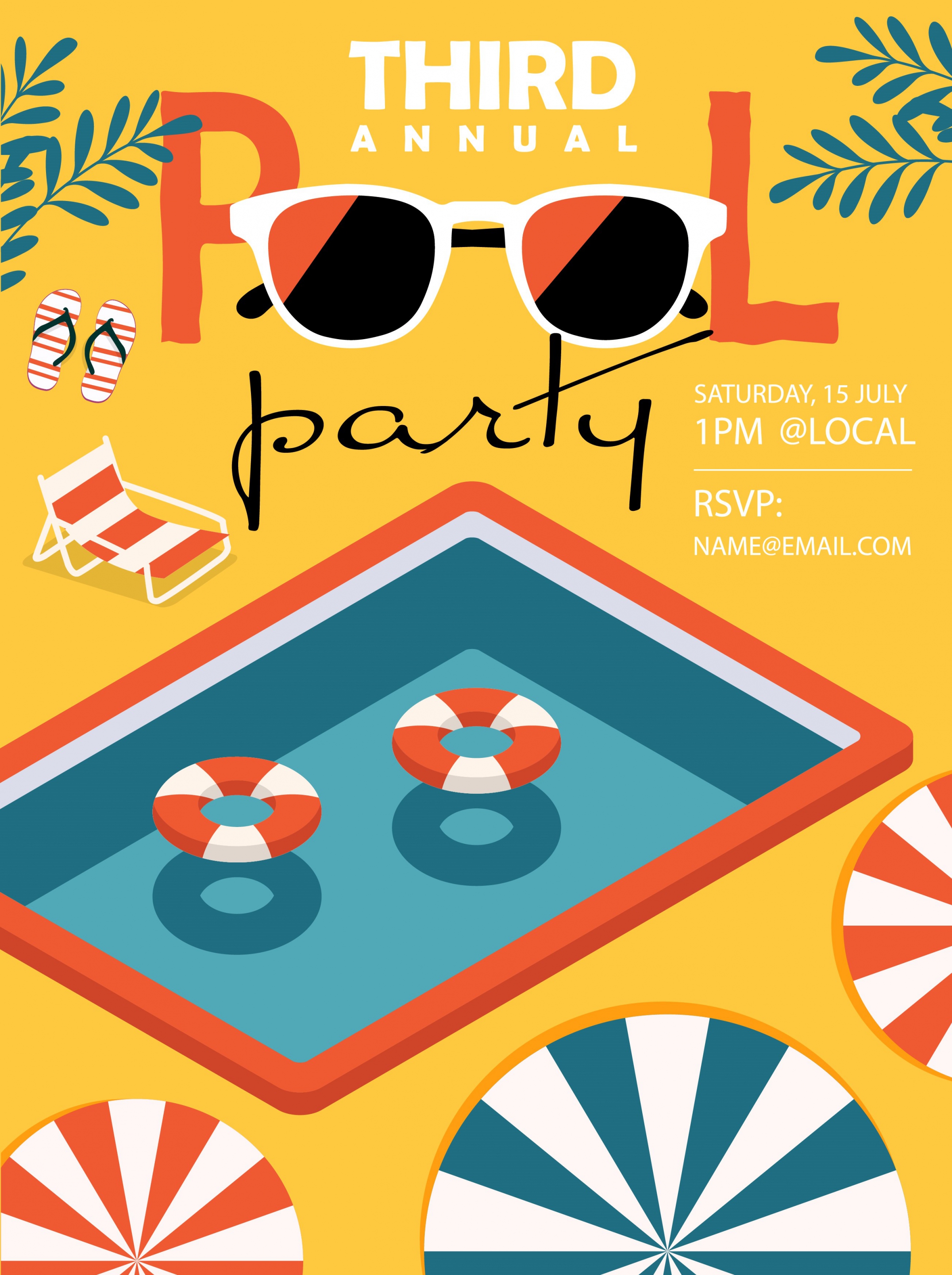 pool party poster multicolored 3d decor