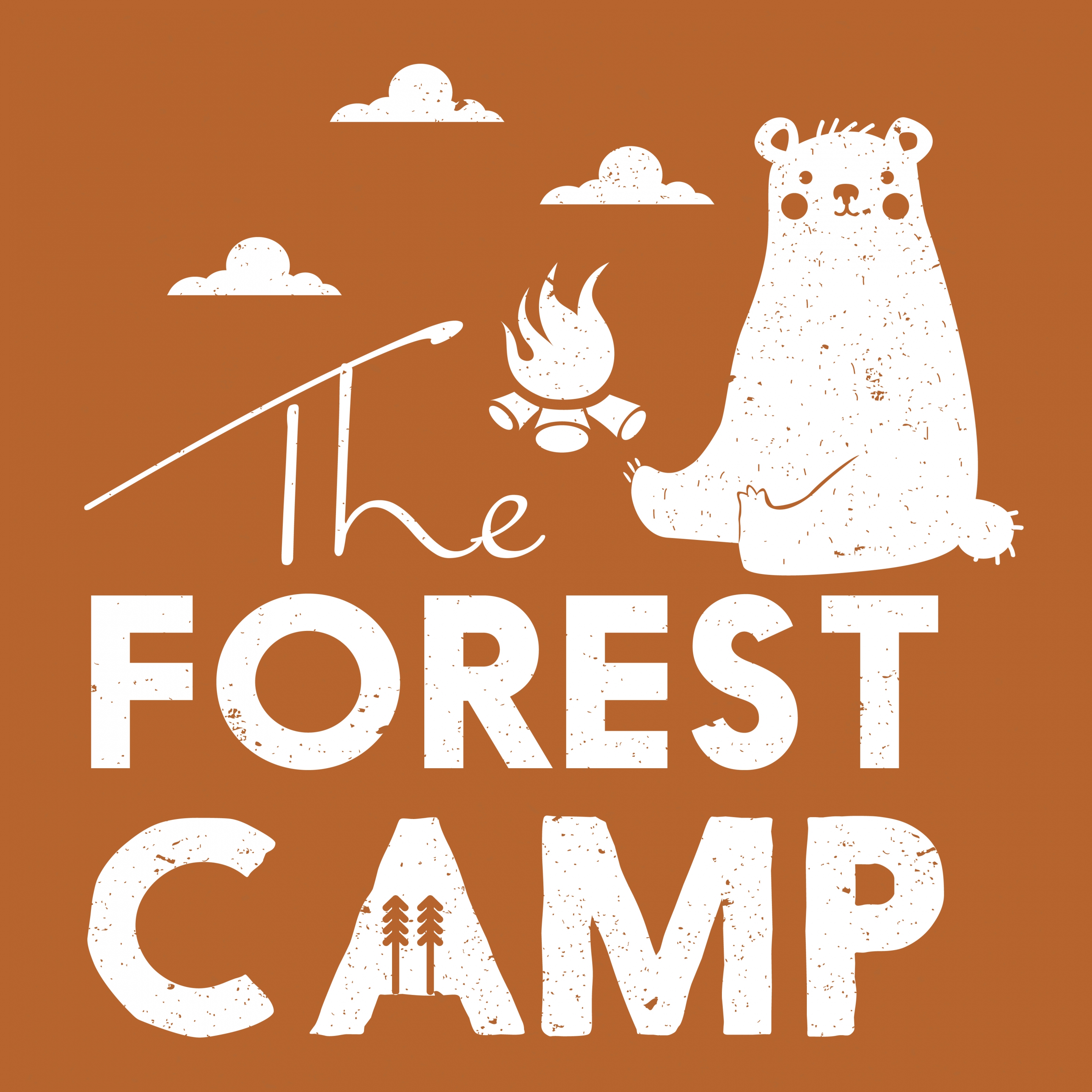 forest camp banner bear campfire texts decoration