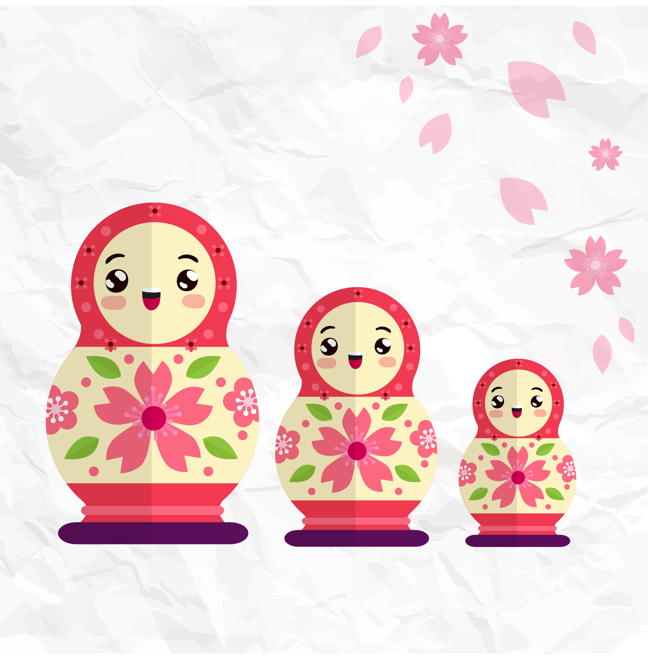 russian dolls background colorful sizes smiling icons