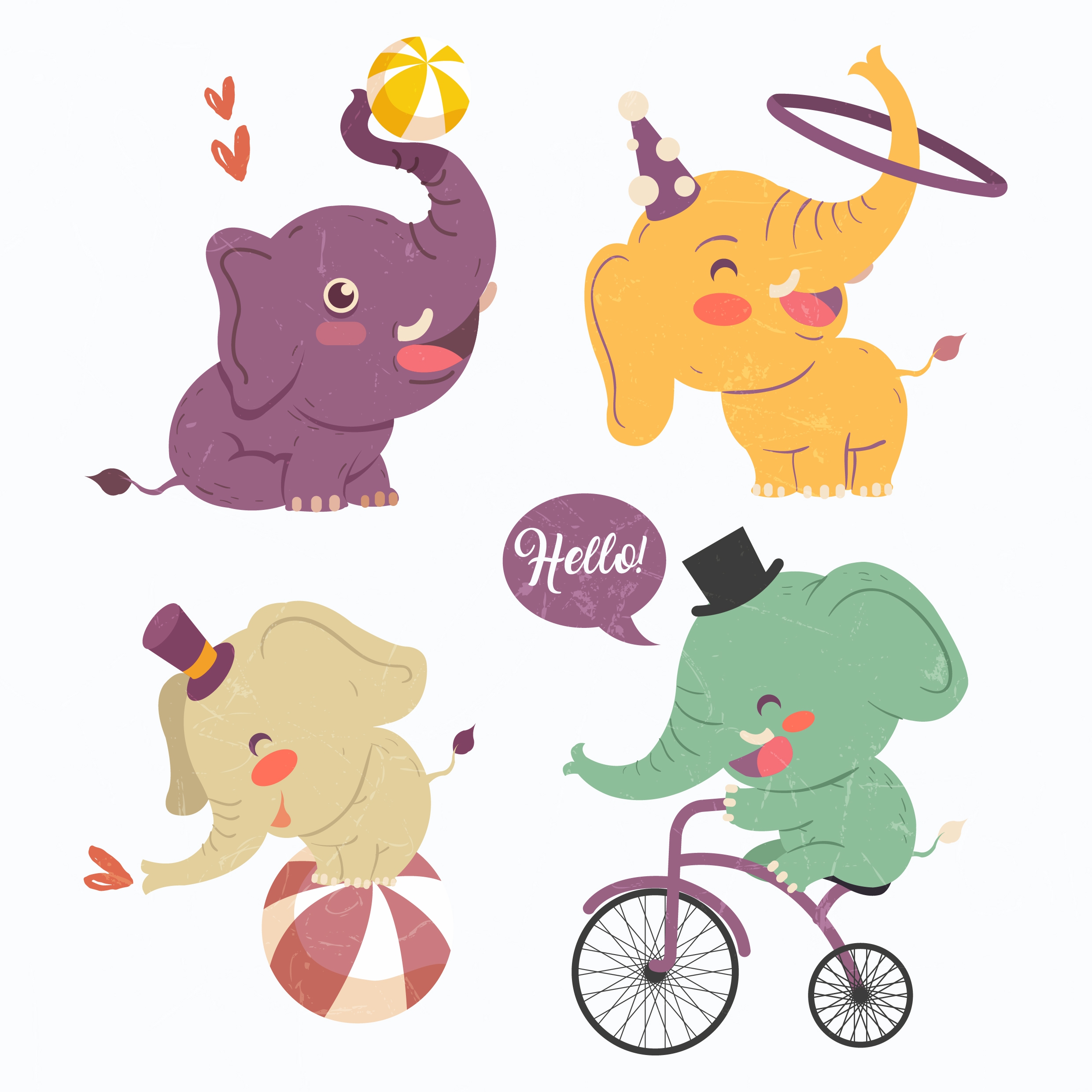 performing elephant icons cute cartoon design