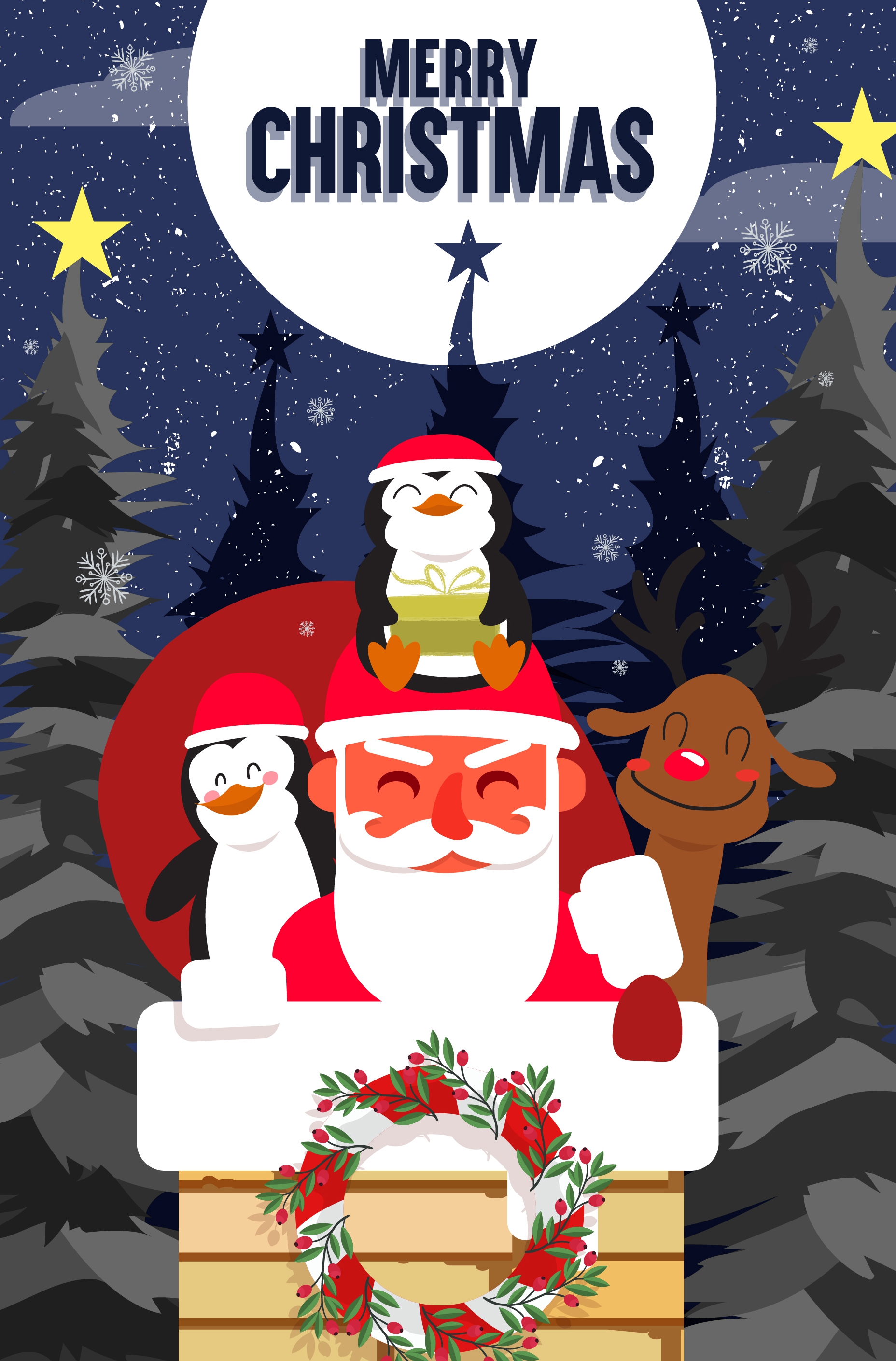 christmas banner santa claus cute animal icons decor