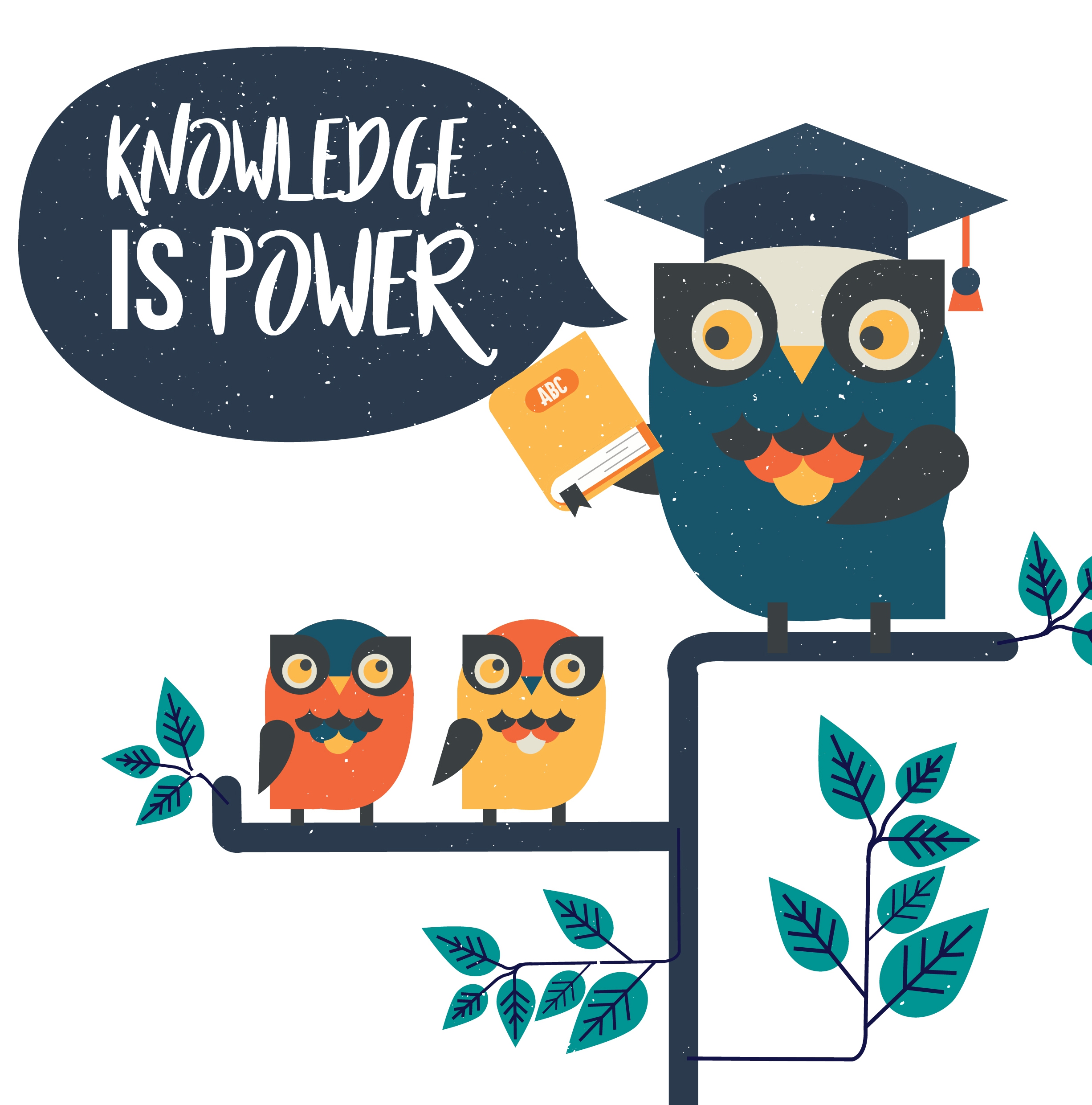 knowledge banner stylized cartoon owl icon retro design