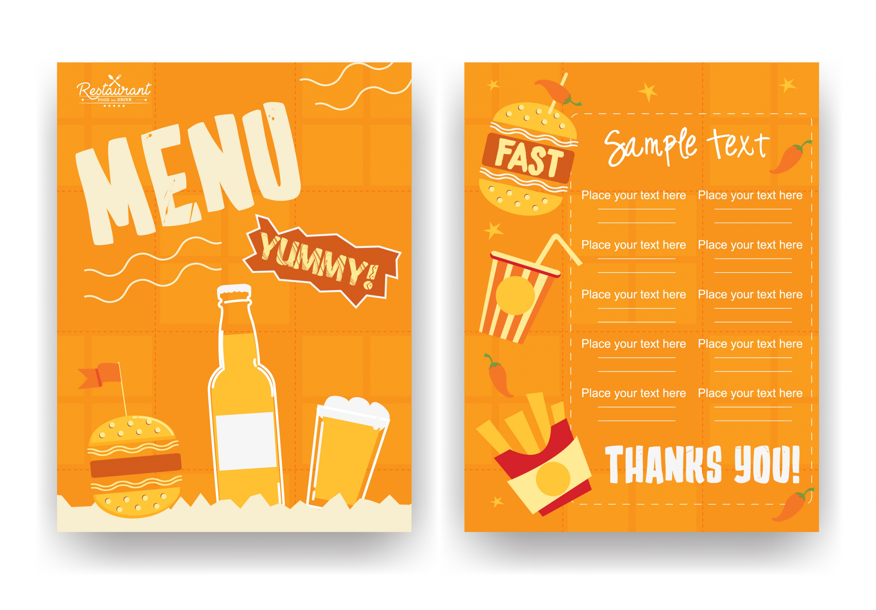 fastfood restaurant menu template classical orange design