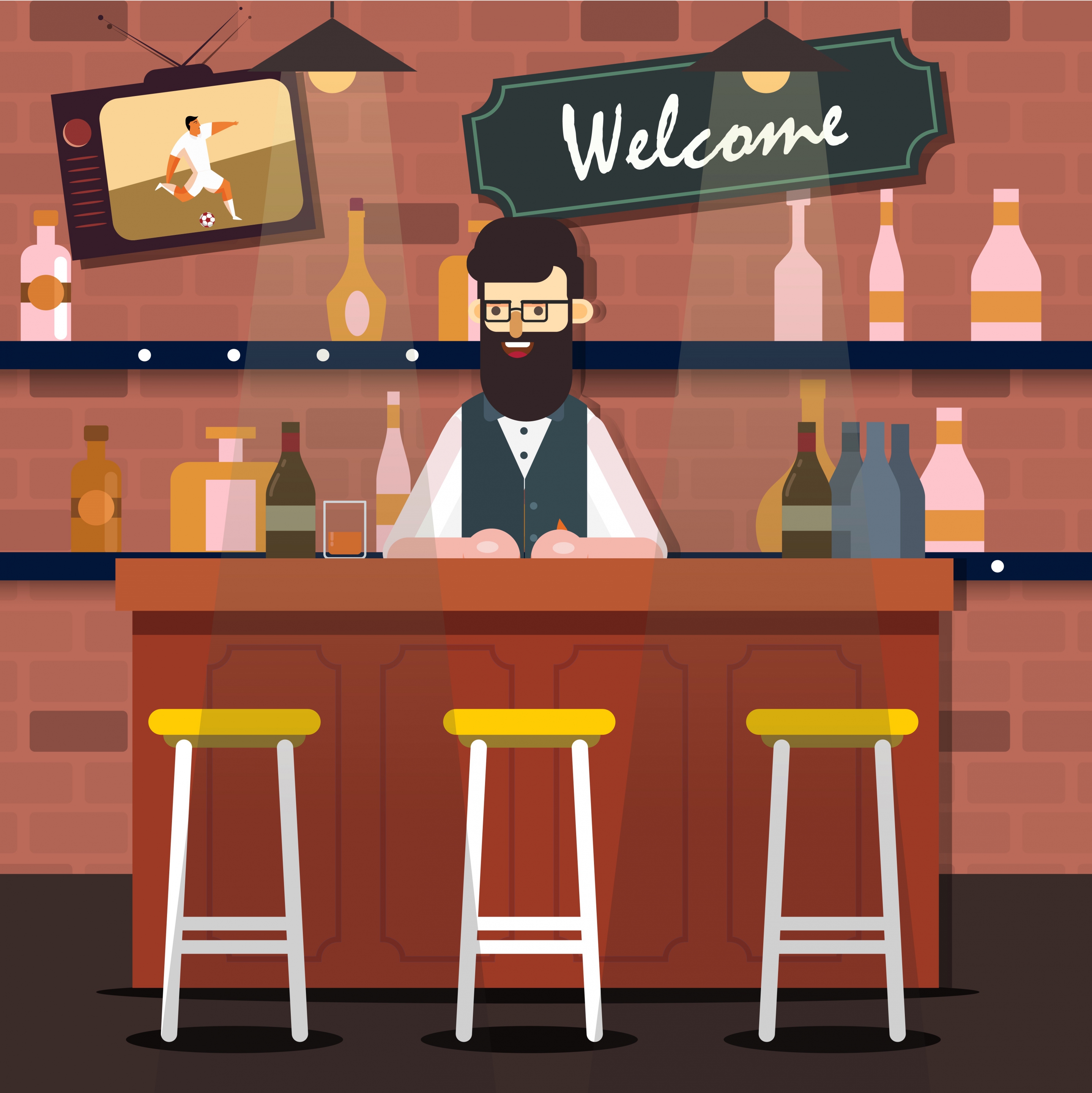 bar drawing male bartender empty seat icons