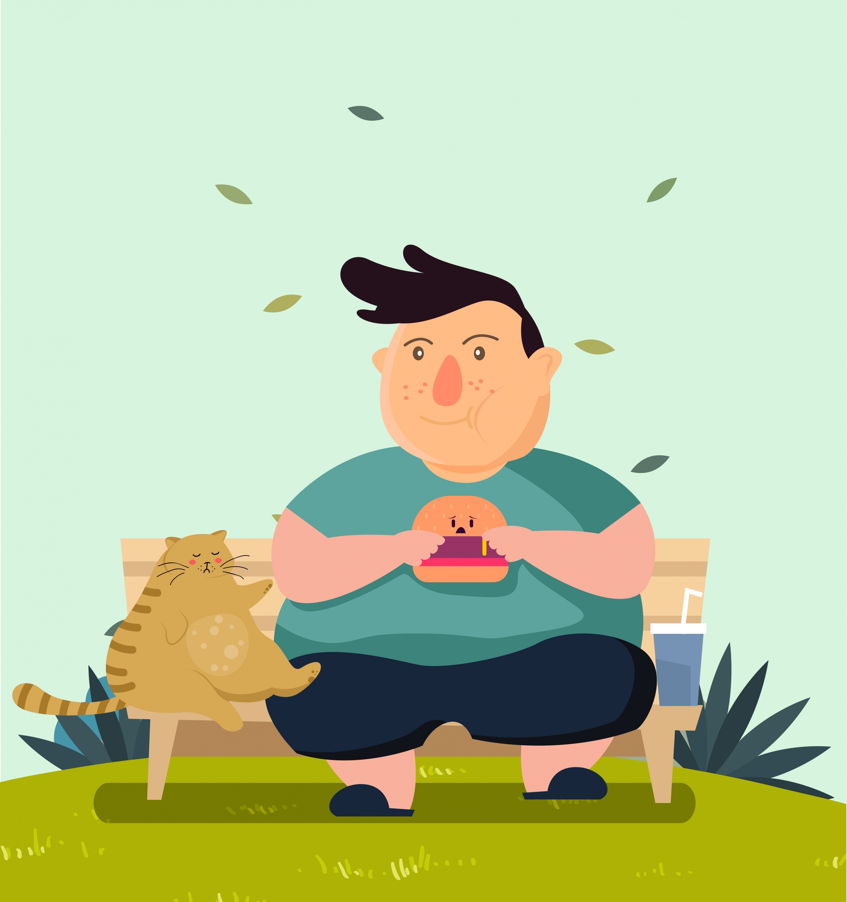 diet banner fat man fat cat colored cartoon