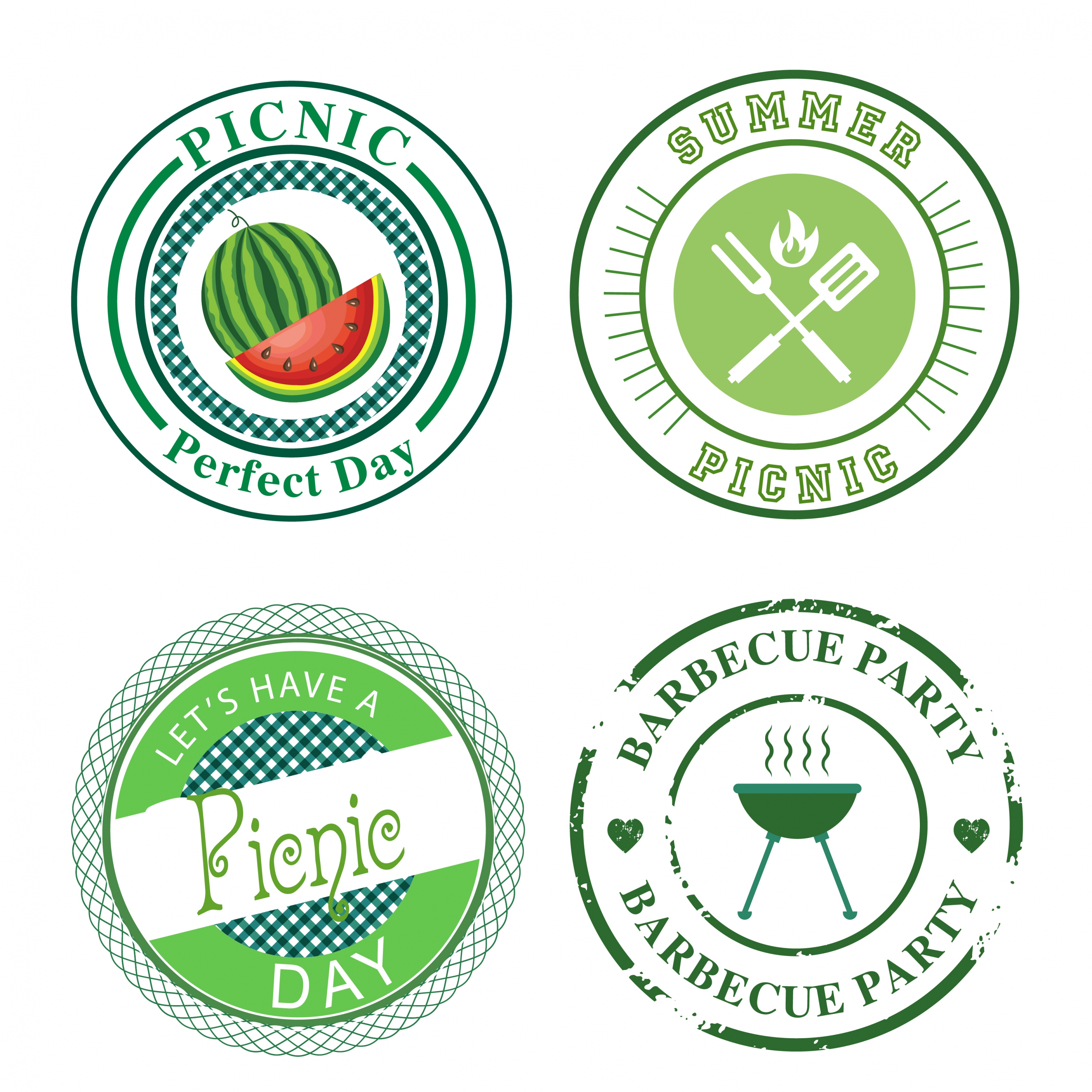 picnic labels collection classical flat circles isolation