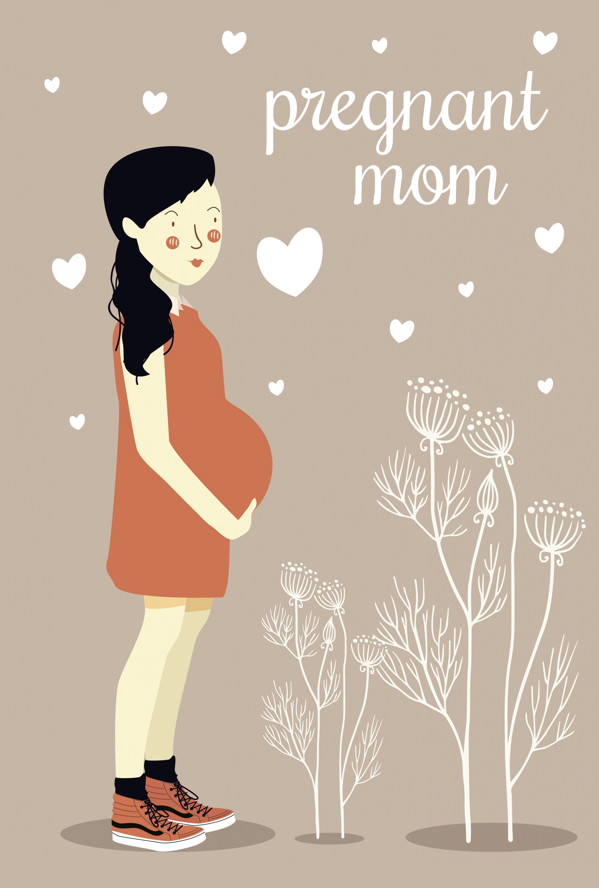 pregnant mother drawing flower hearts decoration cartoon design