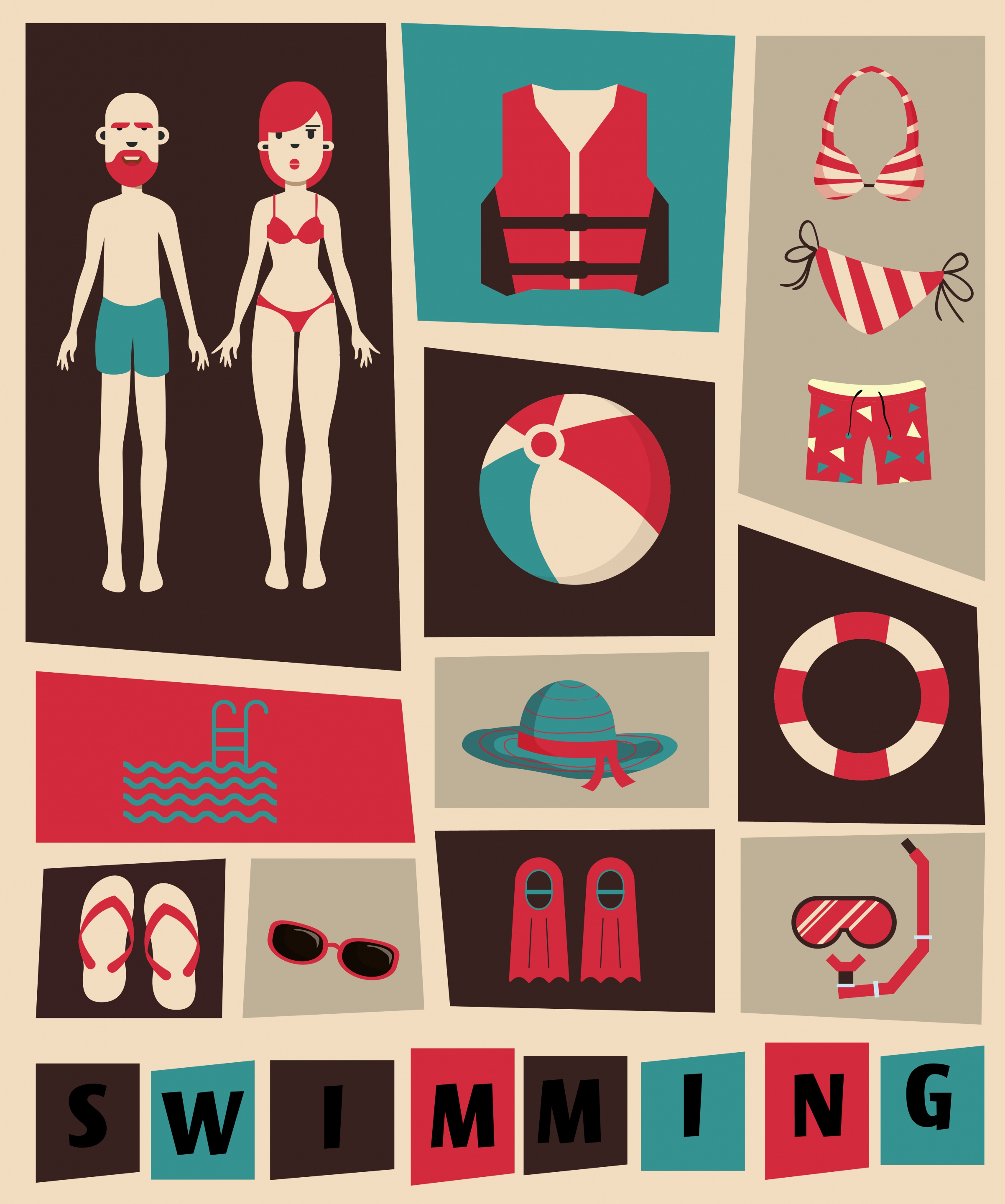 swimming design elements dark design various colored symbols