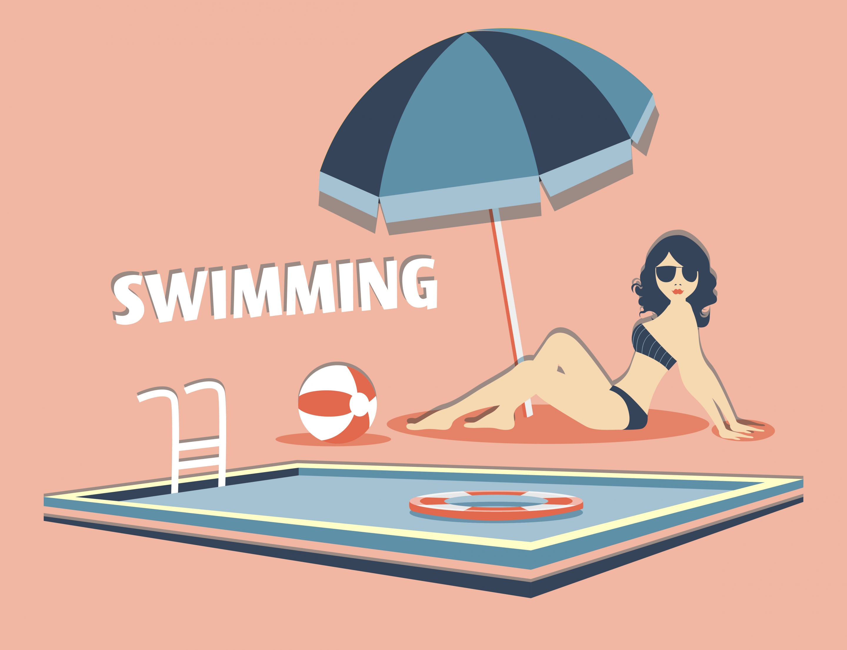 summertime background bikini woman swimming pool cartoon design