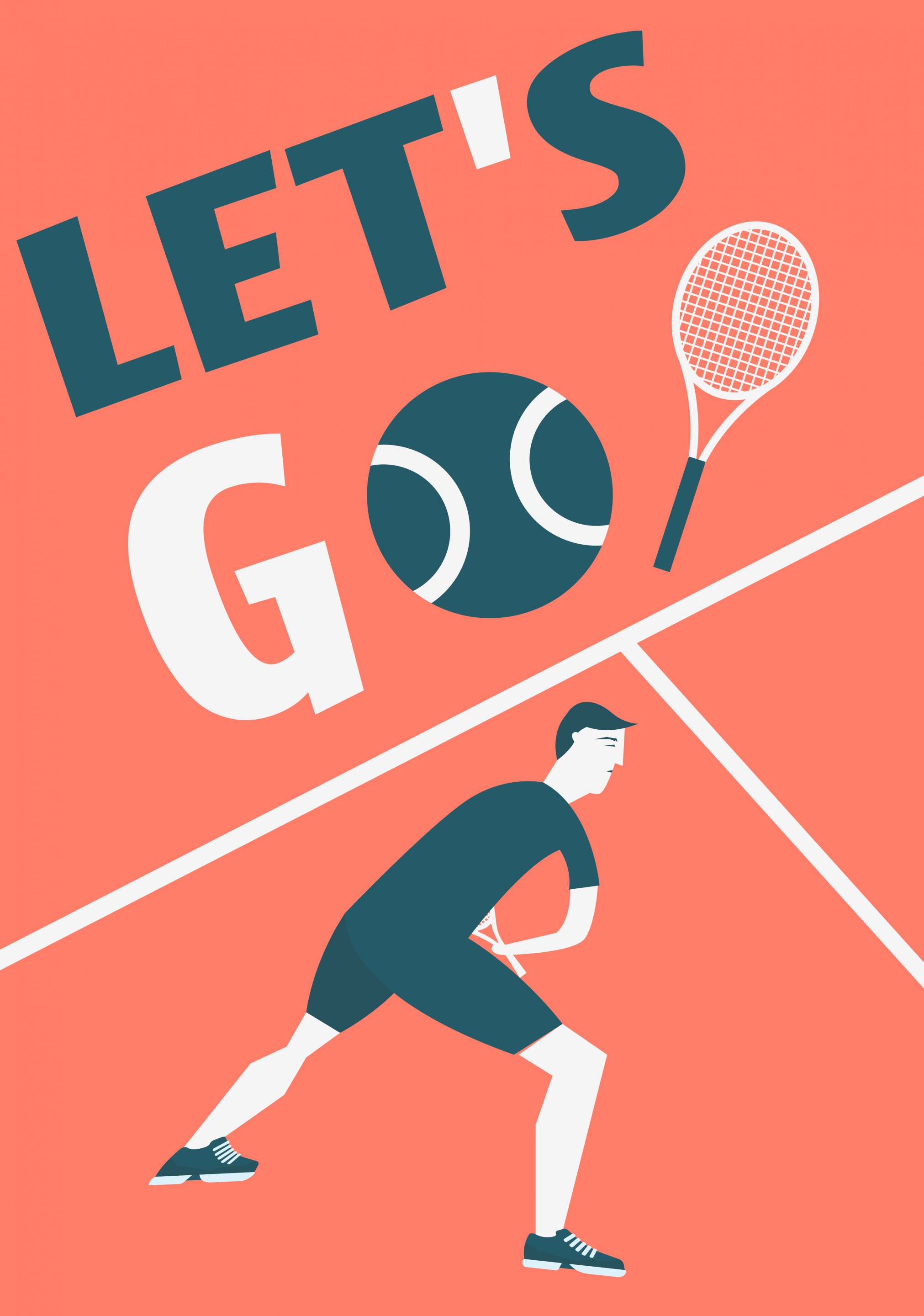 tennis banner player icon texts ball decoration