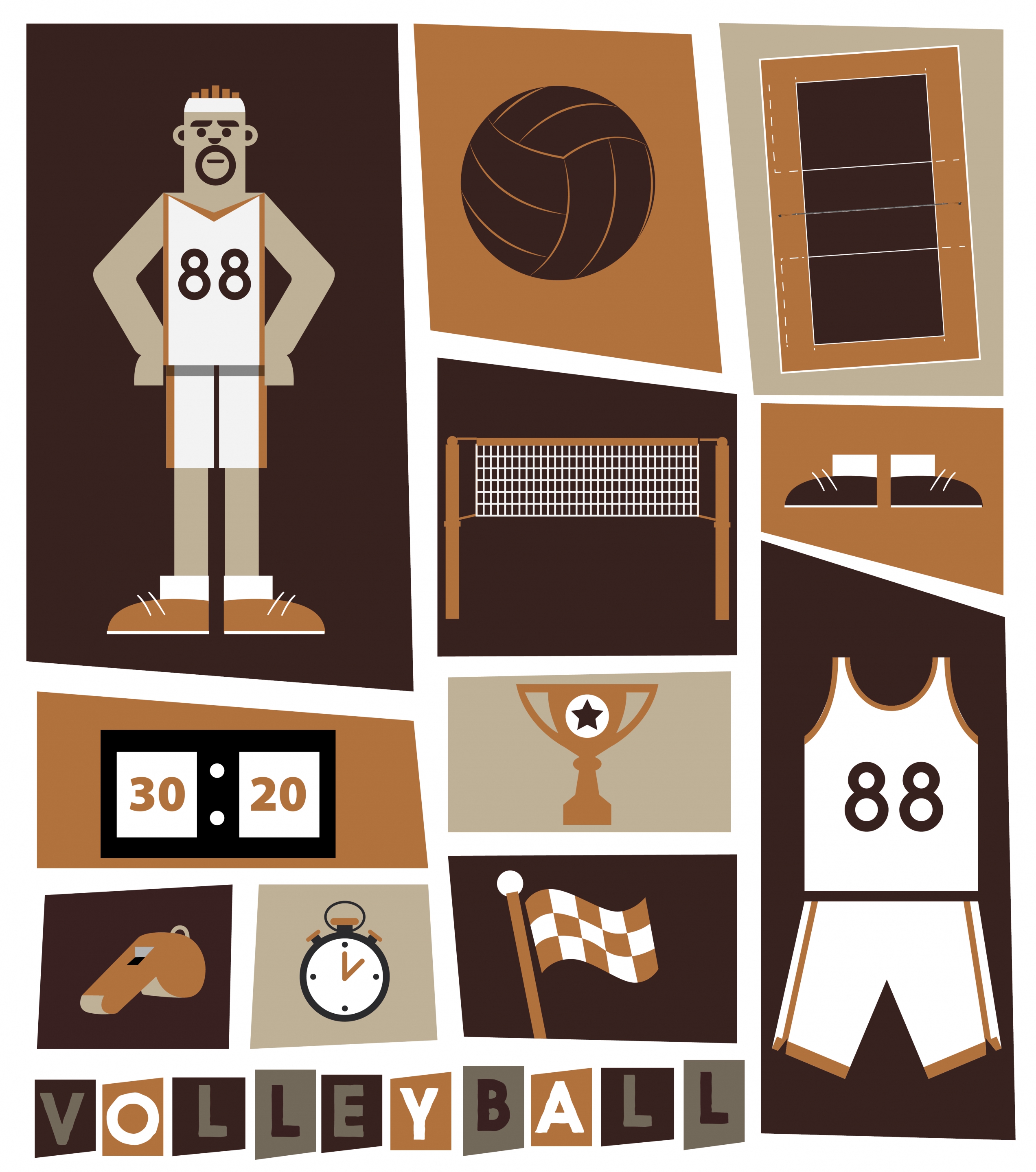 volleyball design elements white brown decor various symbols