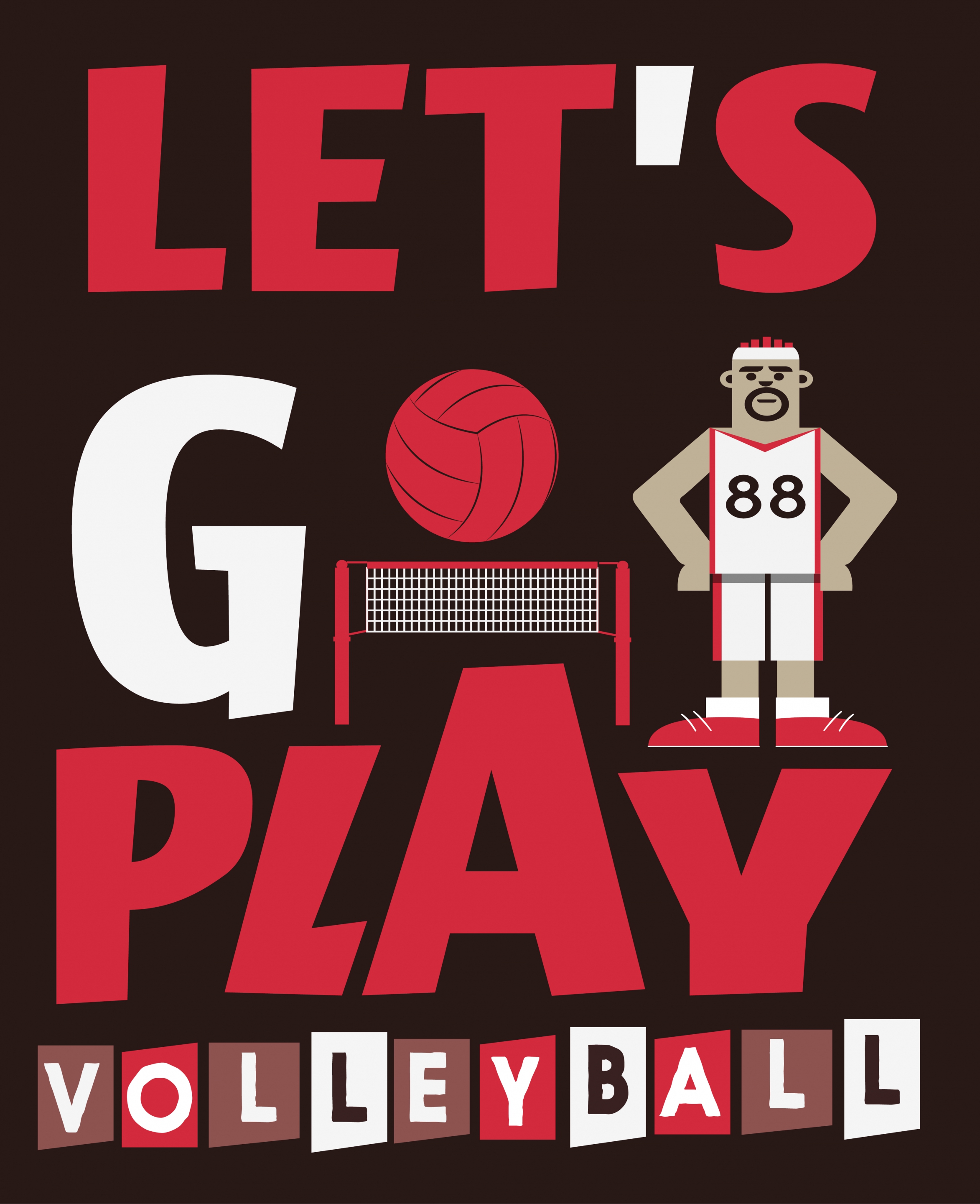 volleyball banner male player icon texts decoration