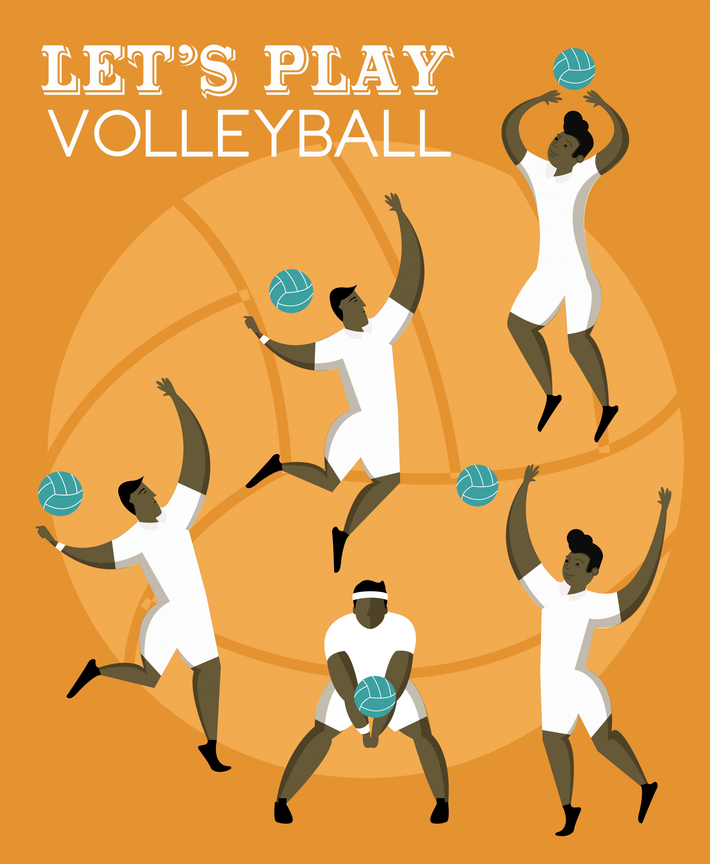 volleyball banner male player icons ball backdrop