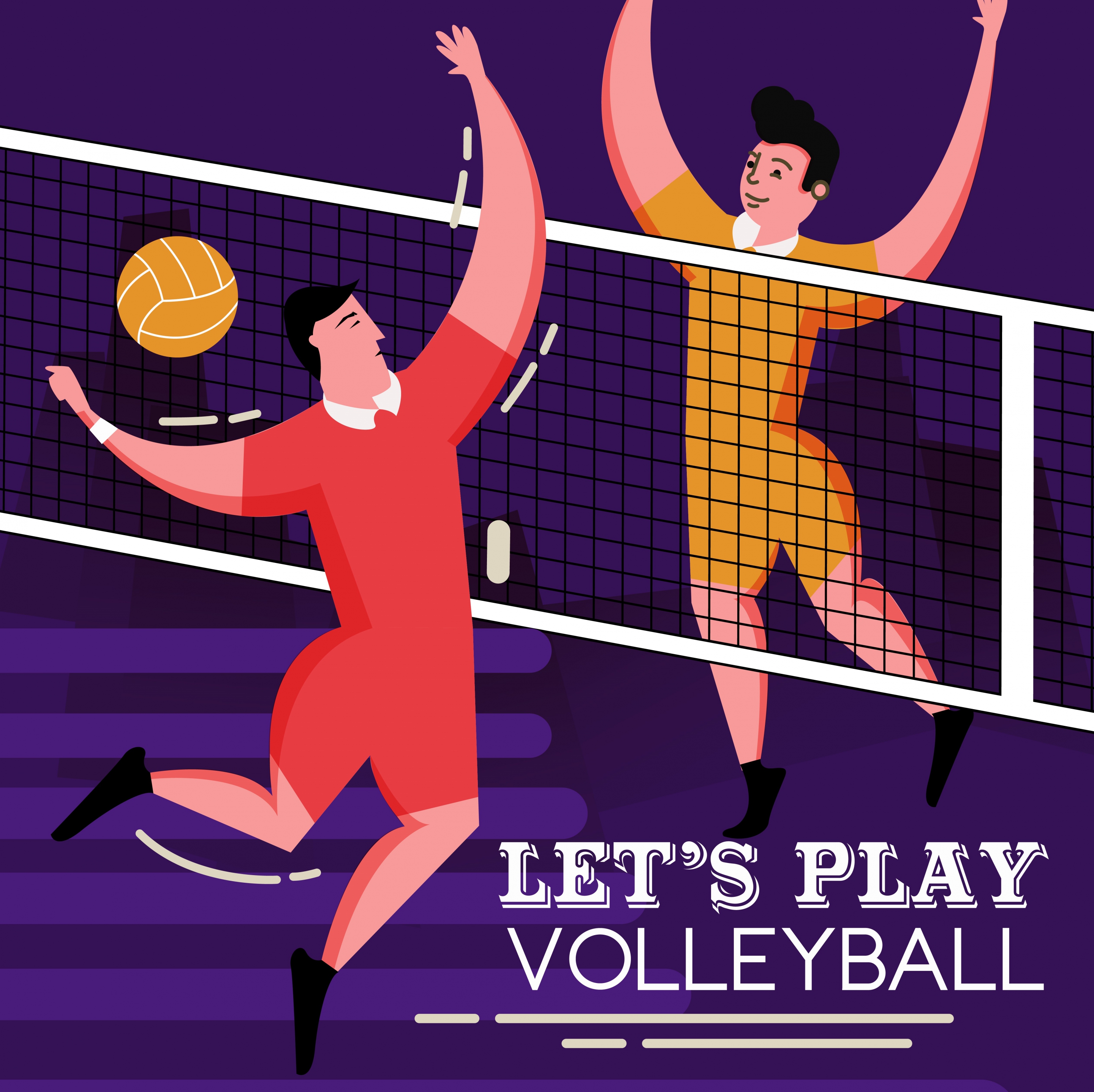 volleyball banner players match icon colored cartoon design