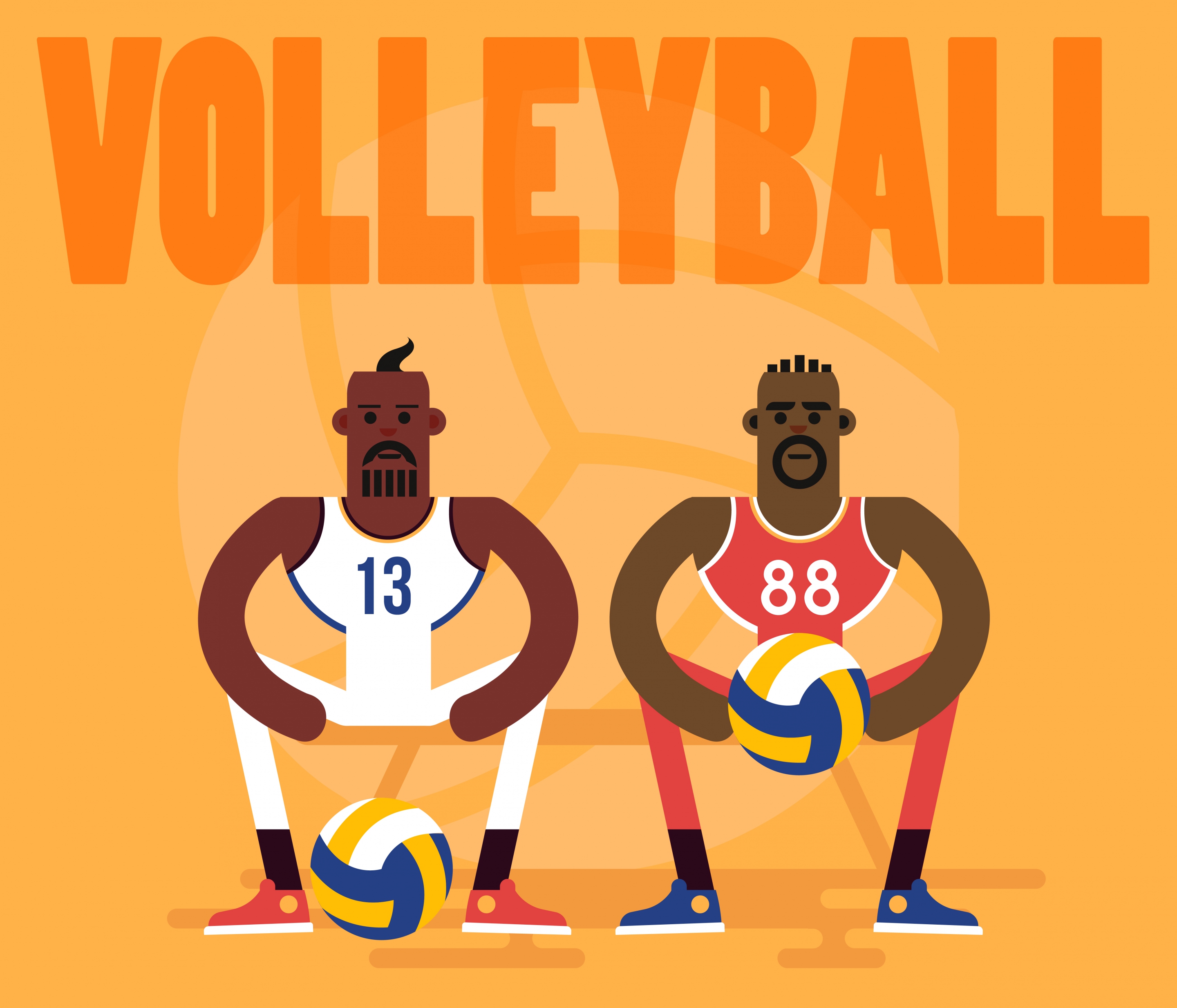 volleyball background male players icons cartoon character