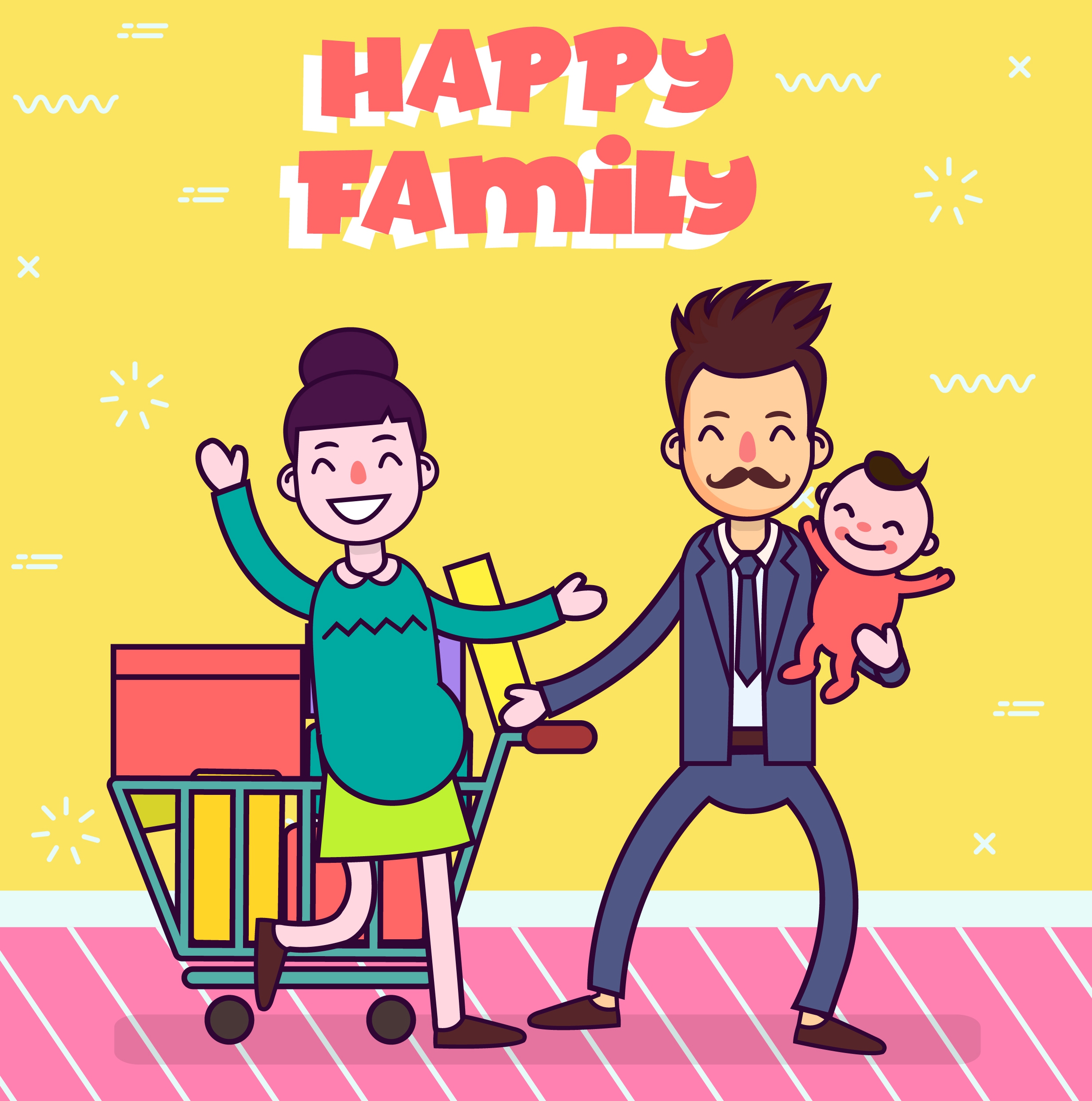 happy family banner father pregnant mother child icons