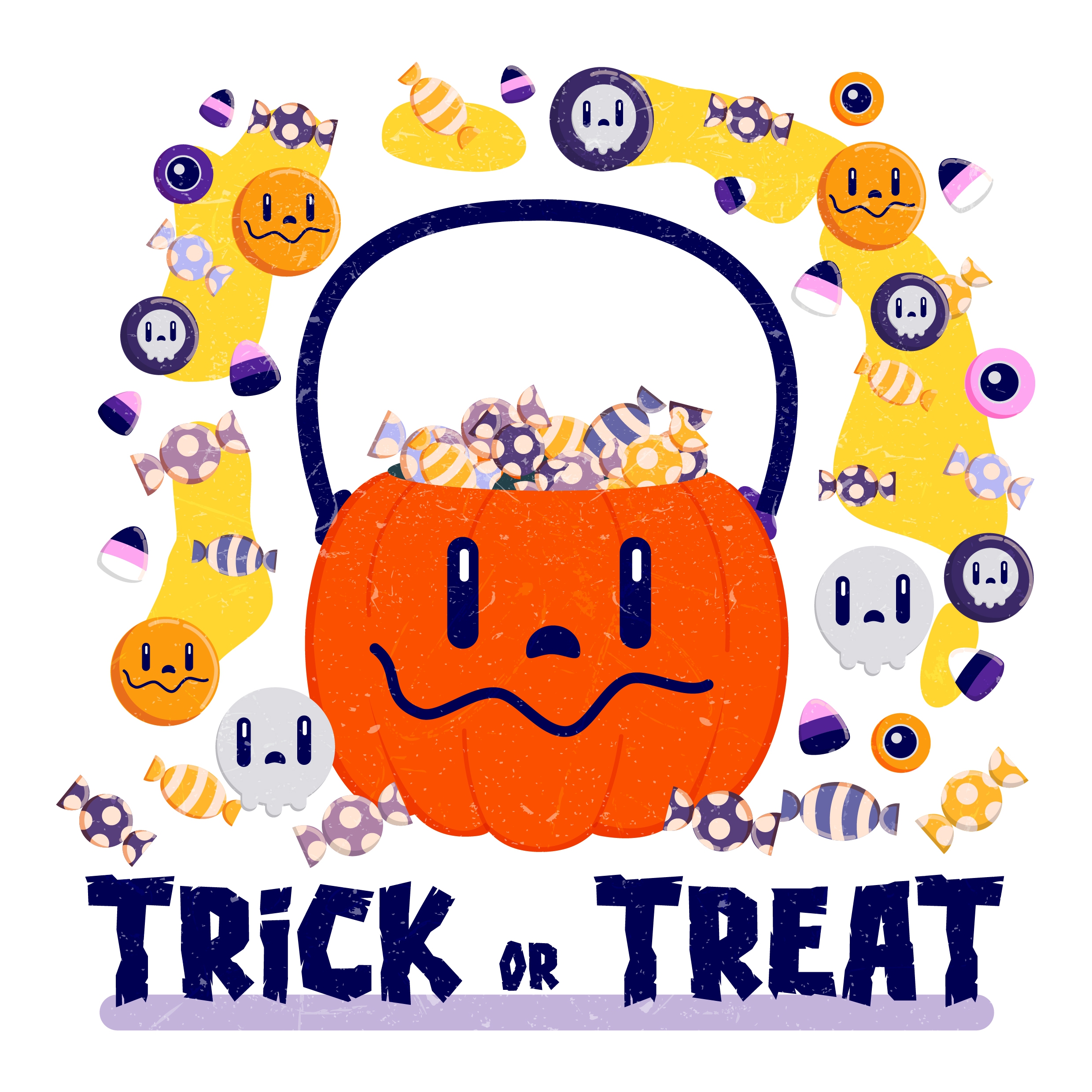 funny halloween background candies pumpkin skull icons