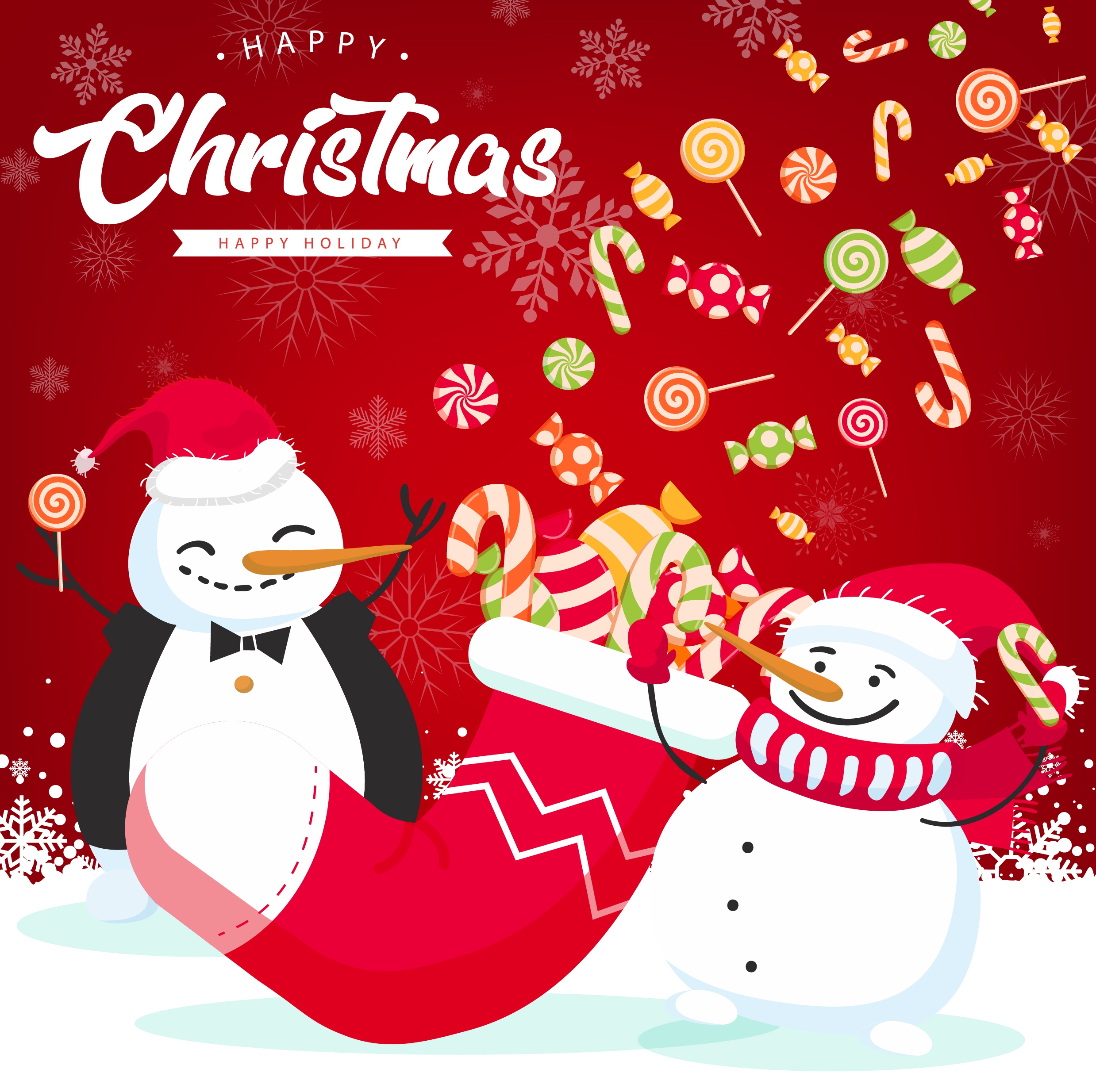 christmas banner snowman candies icons red decor