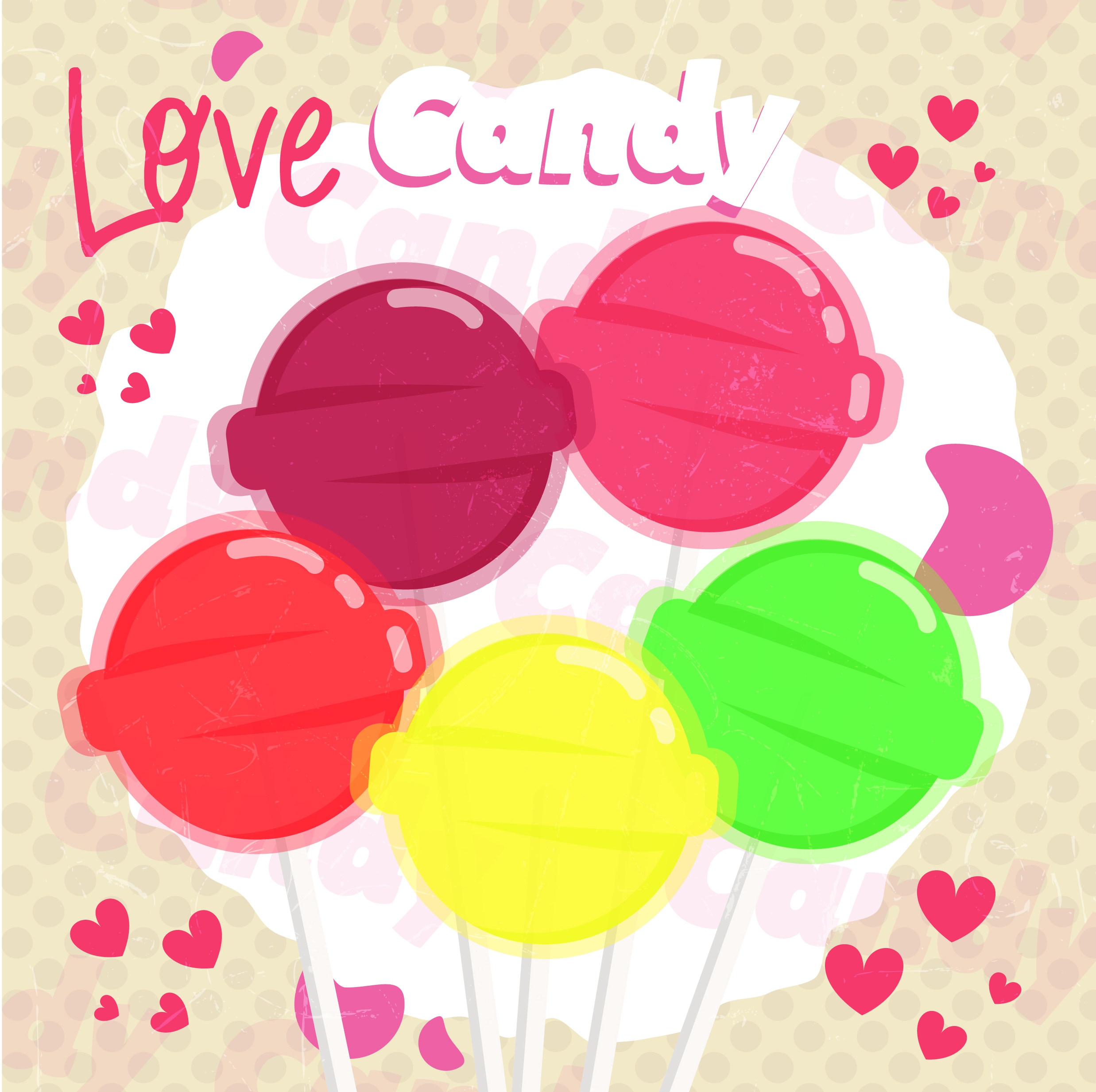 candy background colorful shiny round icons hearts decor