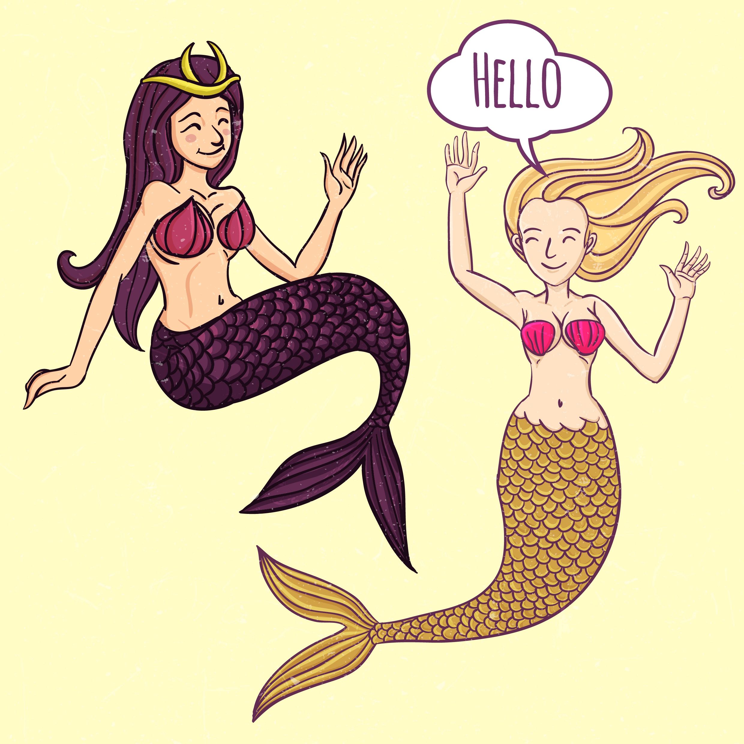 mermaid icons colored handdrawn decor