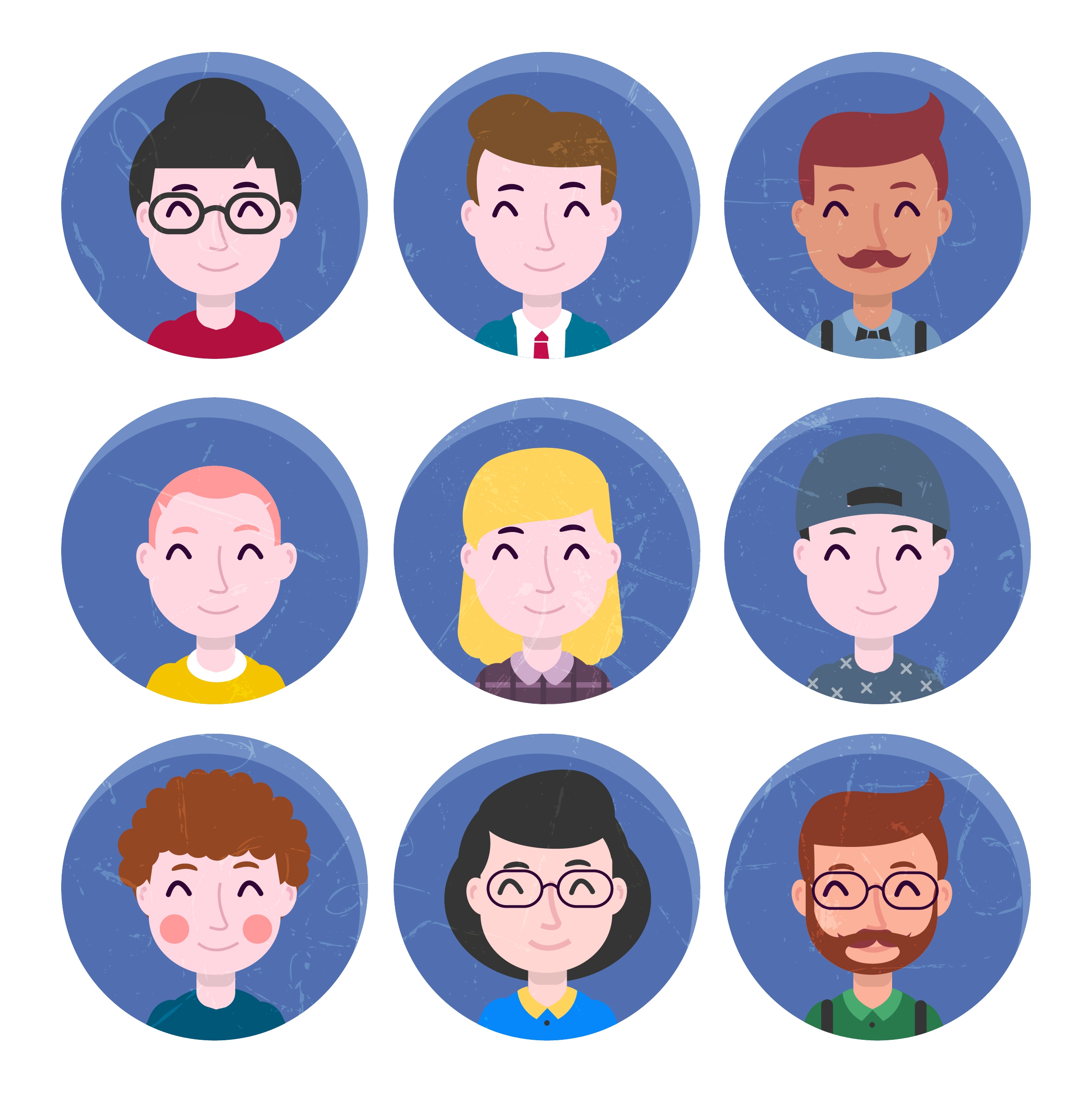 human avatars collections facial icons circle isolation